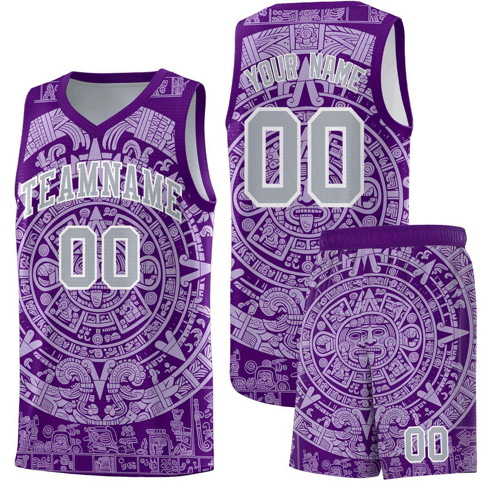 Custom Youth Basketball Jerseys Light Purple Aztec Sun Stone Pattern Custom Team Set