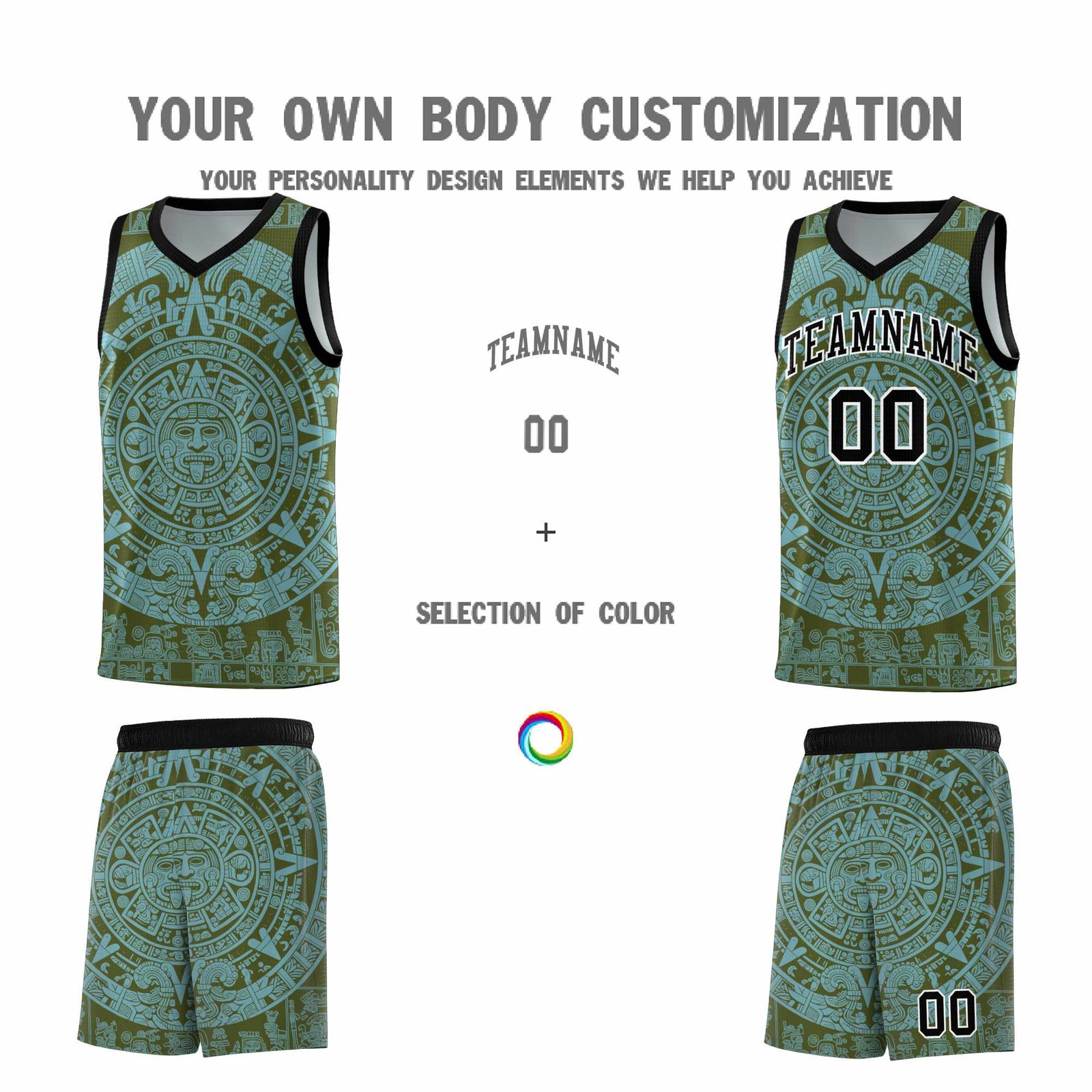 Custom Youth Basketball Jerseys Sky Blue Aztec Sun Stone Personalized Uniform