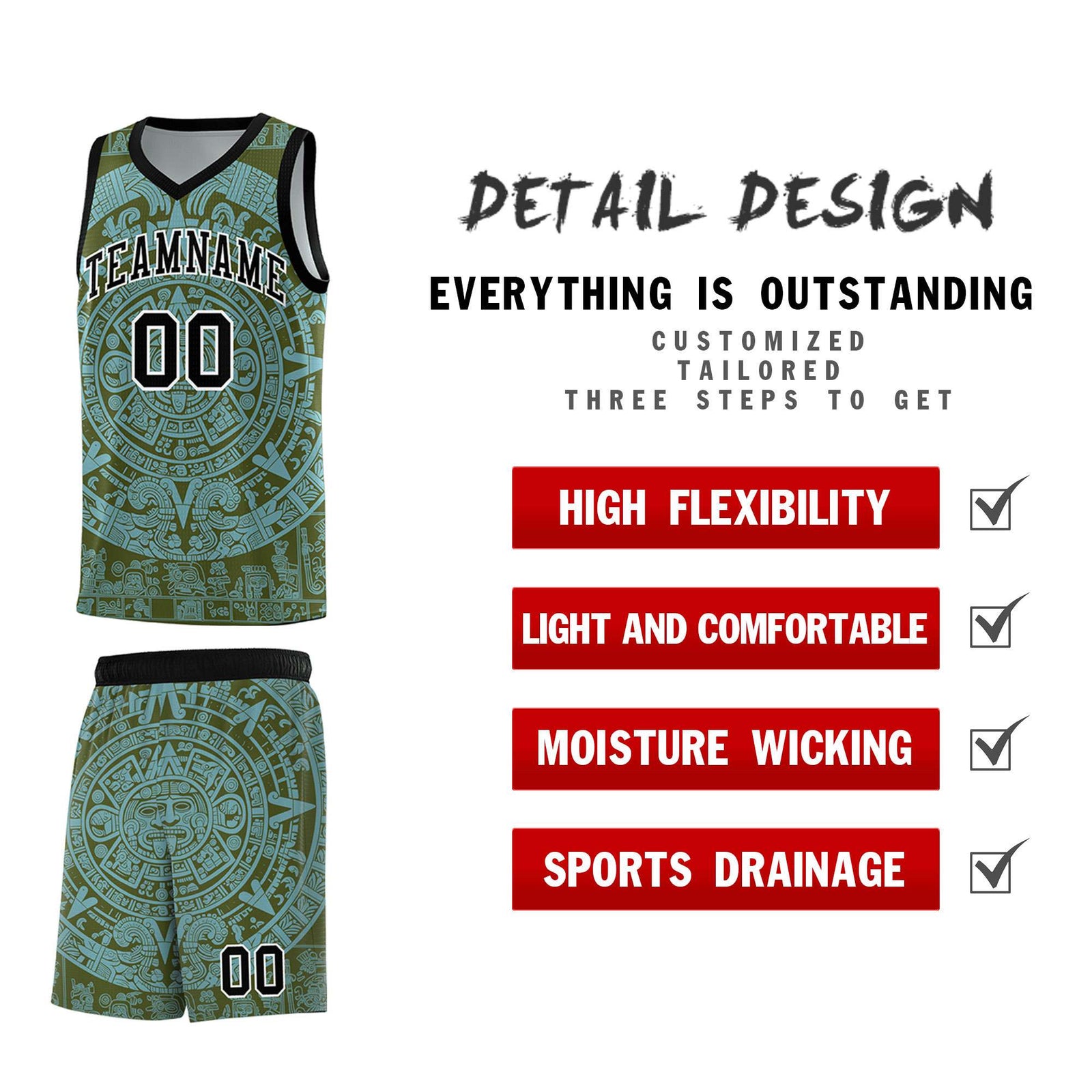 Custom Youth Basketball Jerseys Sky Blue Aztec Sun Stone Personalized Uniform