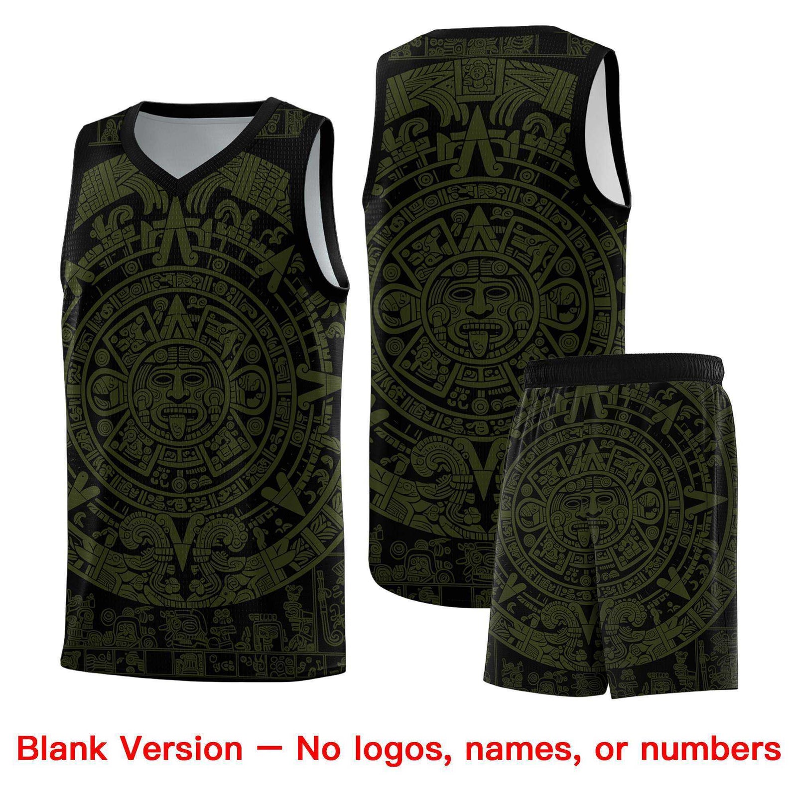 Custom Youth Basketball Jerseys Olive Aztec Sun Stone Pattern Custom Team Set