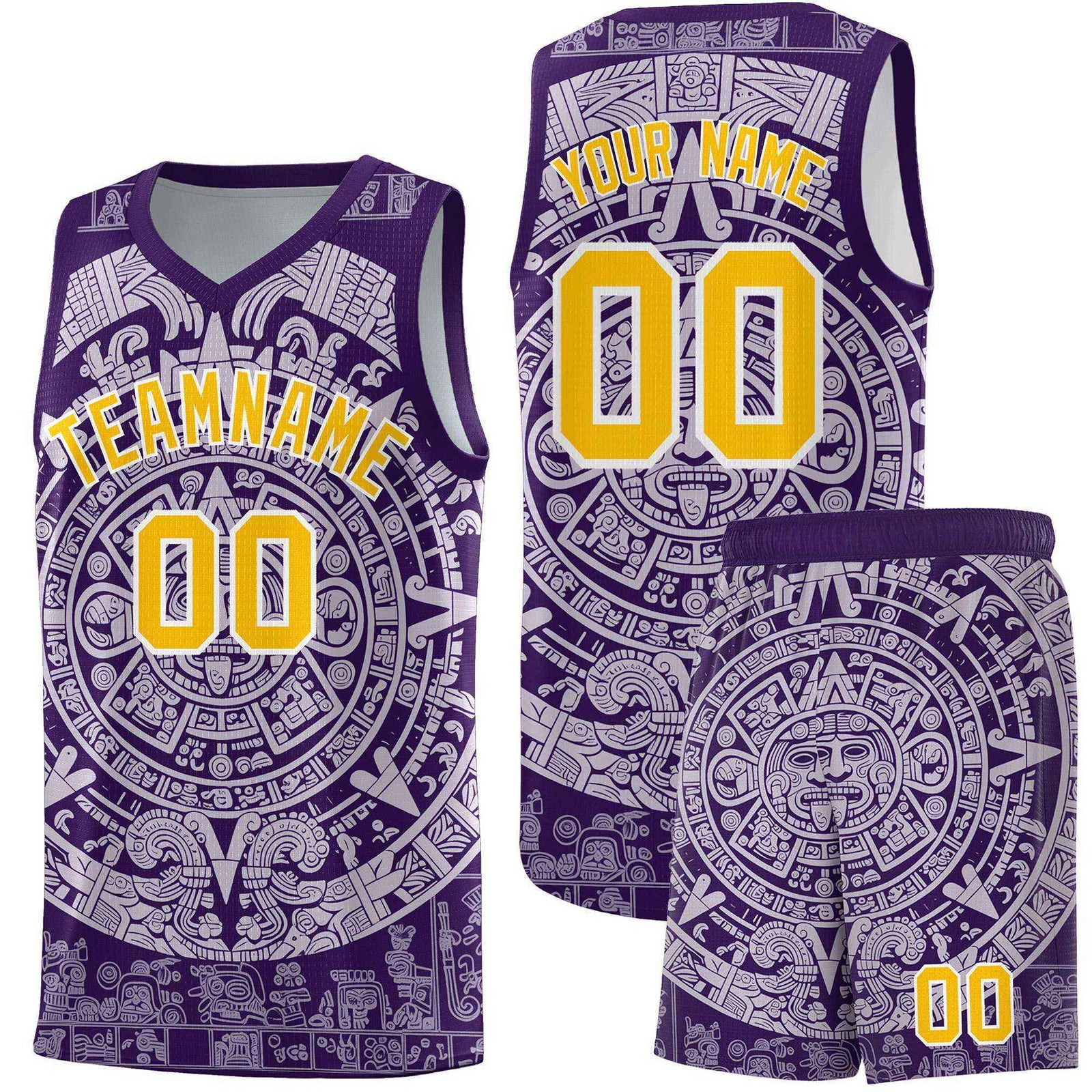 Custom Youth Basketball Jerseys Light Purple Aztec Sun Stone Pattern Custom Team Set