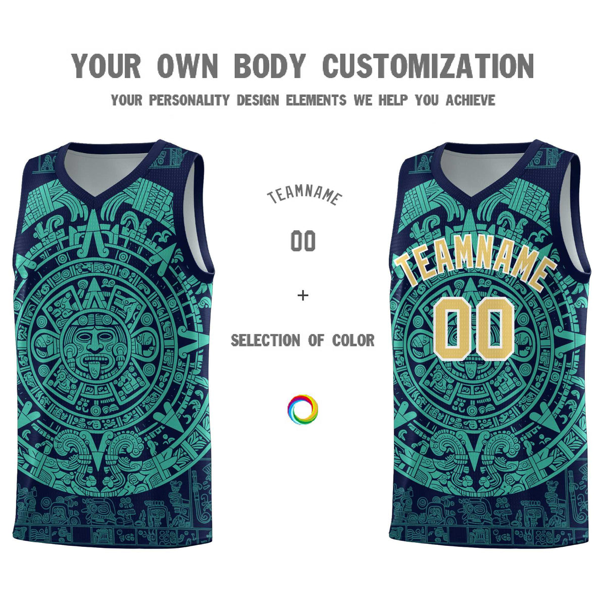 Custom Youth Basketball Jerseys Aqua Aztec Sun Stone Personalized Uniform
