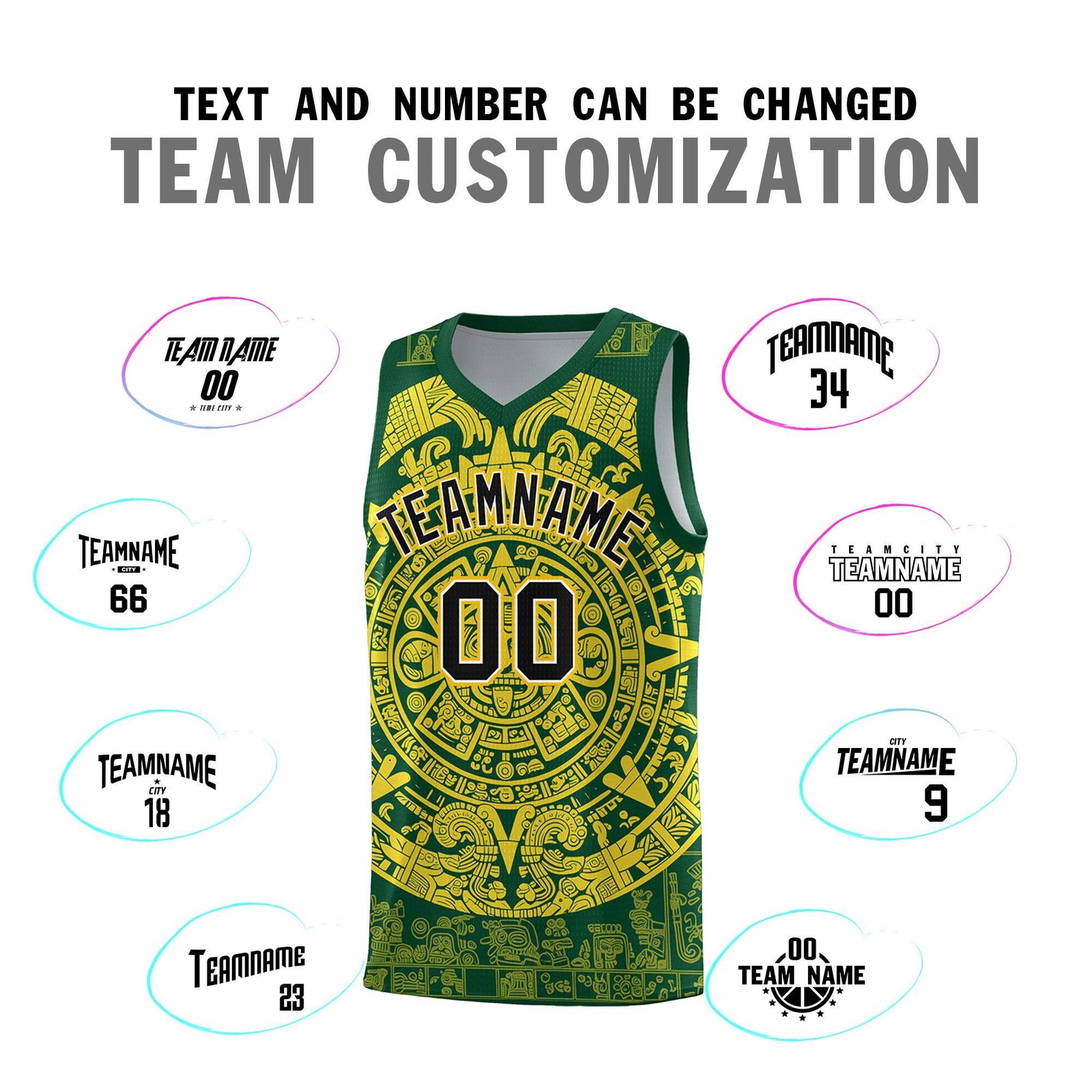 Custom Youth Basketball Jerseys Gold Aztec Sun Stone Personalized Uniform