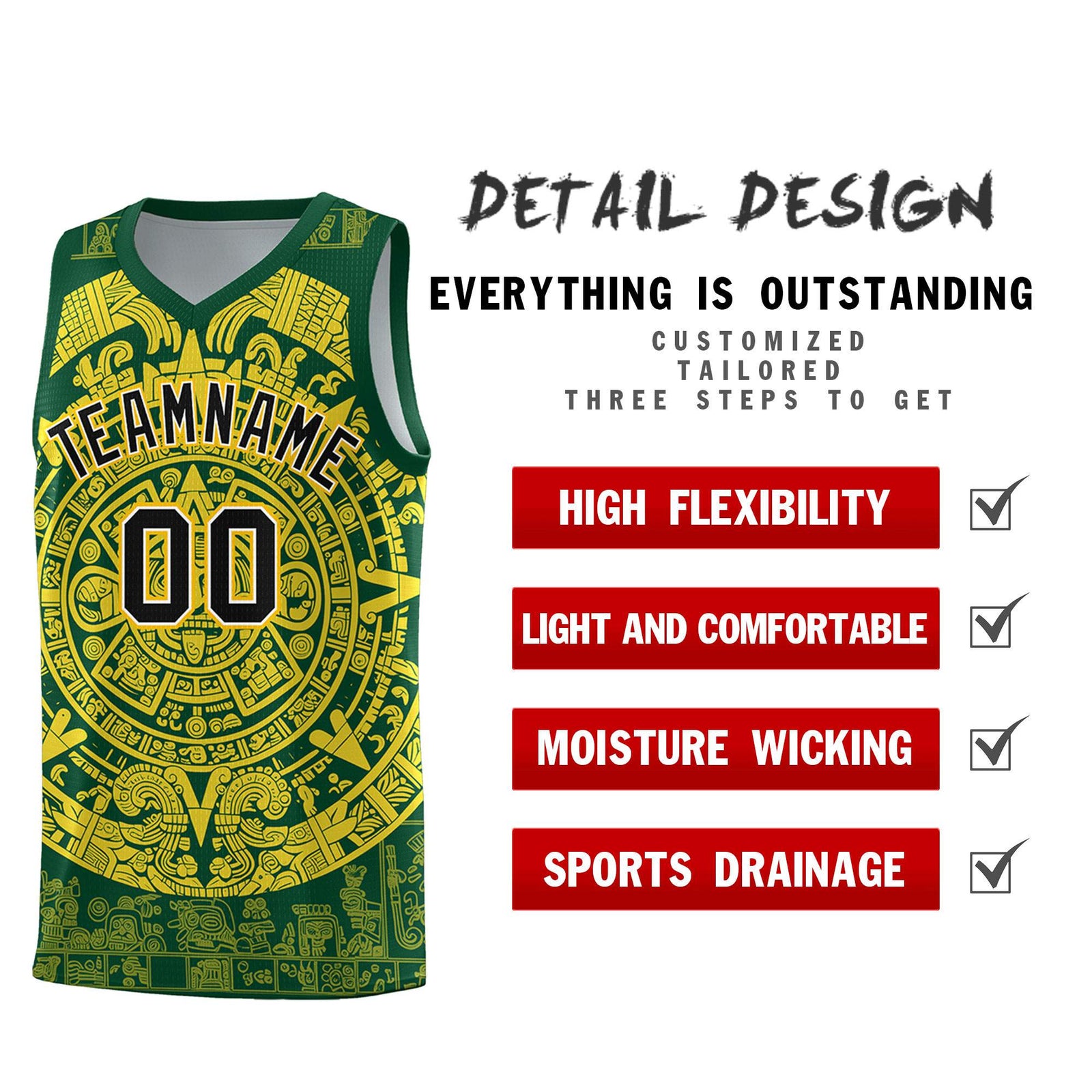 Custom Youth Basketball Jerseys Gold Aztec Sun Stone Personalized Uniform