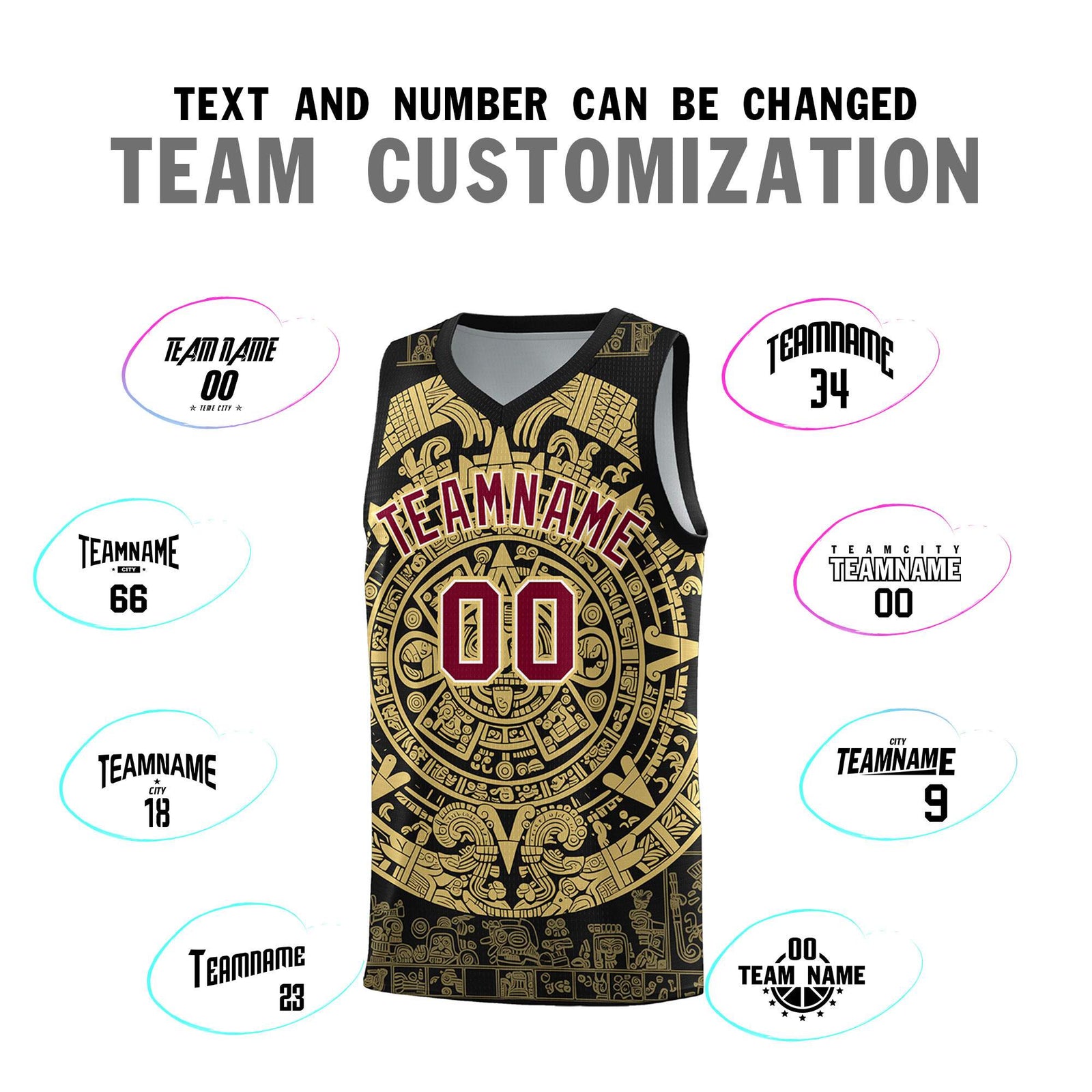 Custom Youth Basketball Jerseys Old Gold Aztec Sun Stone Pattern Custom Team Set