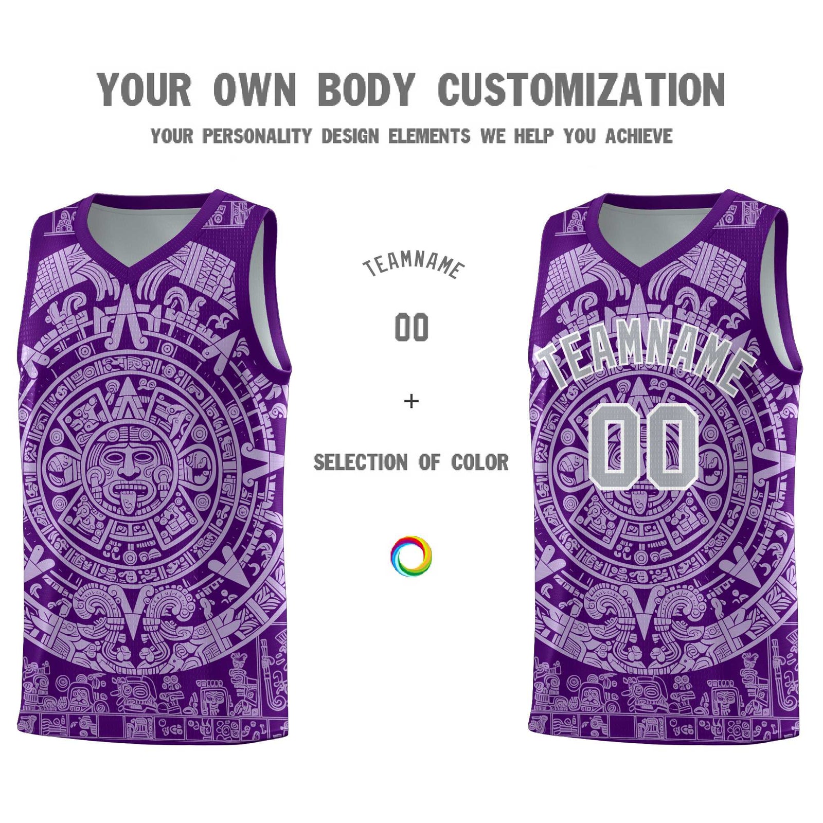 Custom Youth Basketball Jerseys Light Purple Aztec Sun Stone Pattern Custom Team Set