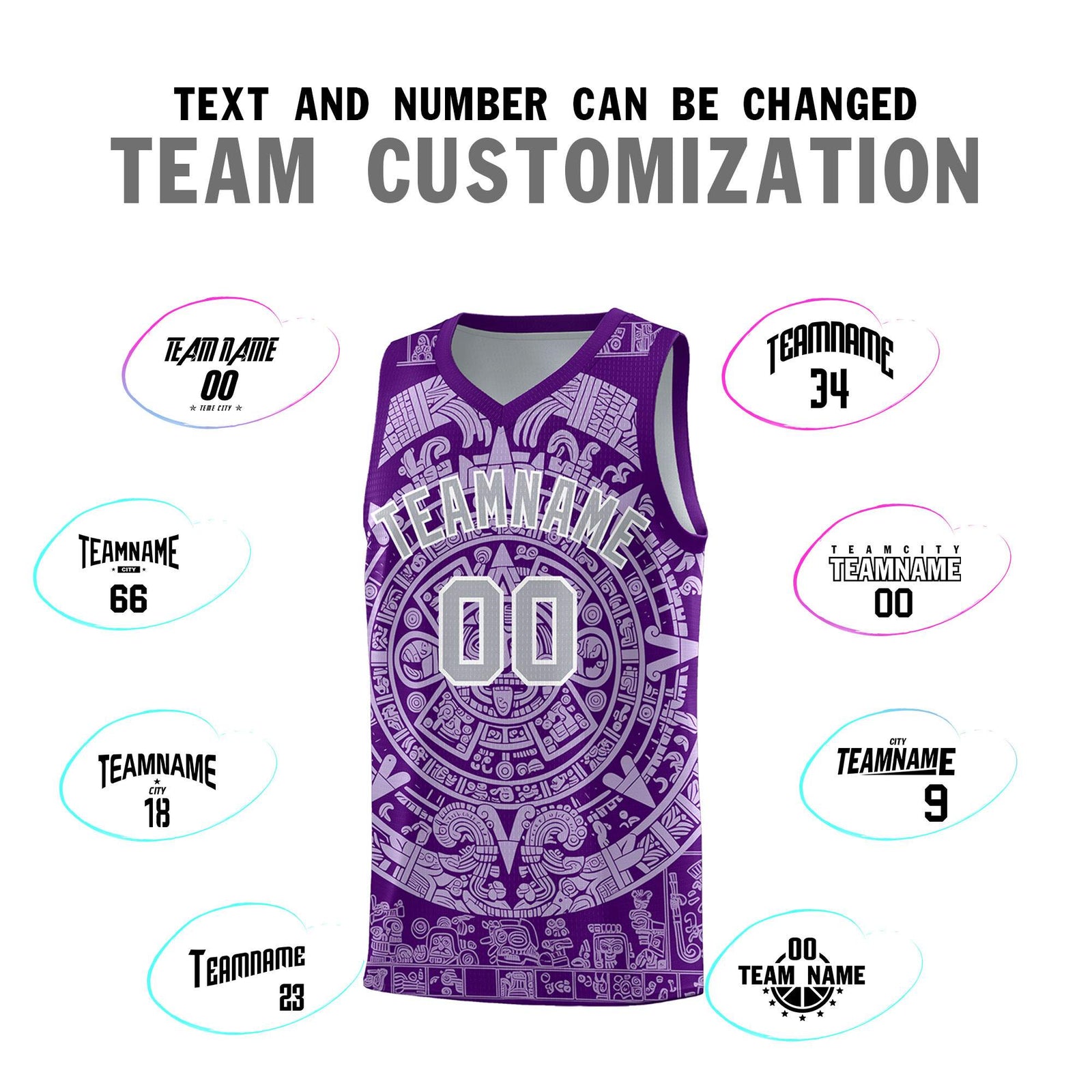 Custom Youth Basketball Jerseys Light Purple Aztec Sun Stone Pattern Custom Team Set