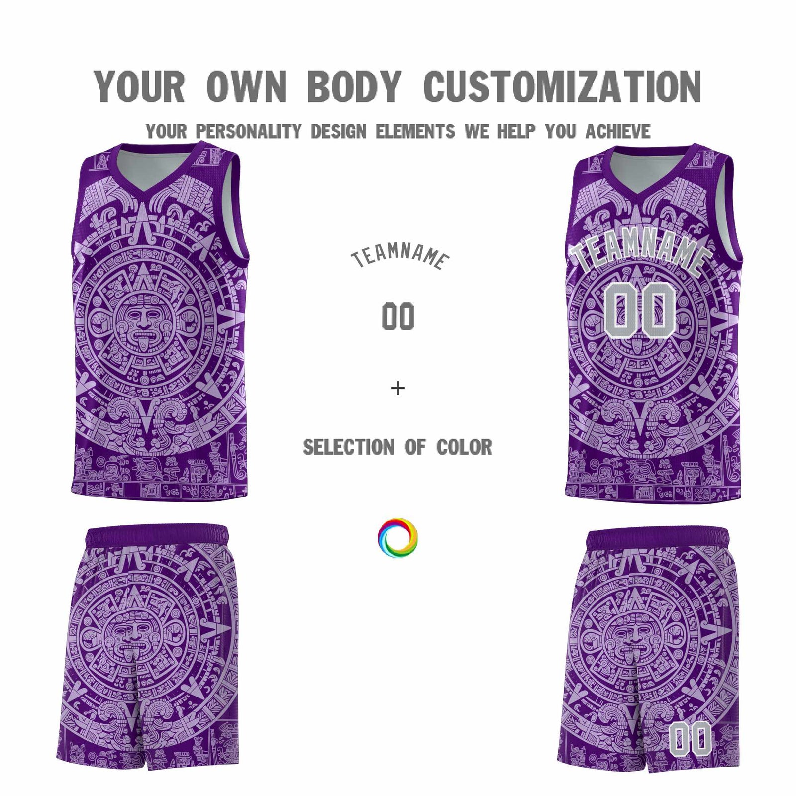 Custom Youth Basketball Jerseys Light Purple Aztec Sun Stone Pattern Custom Team Set