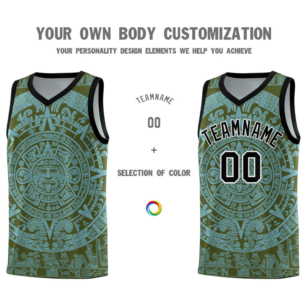 Custom Youth Basketball Jerseys Sky Blue Aztec Sun Stone Personalized Uniform