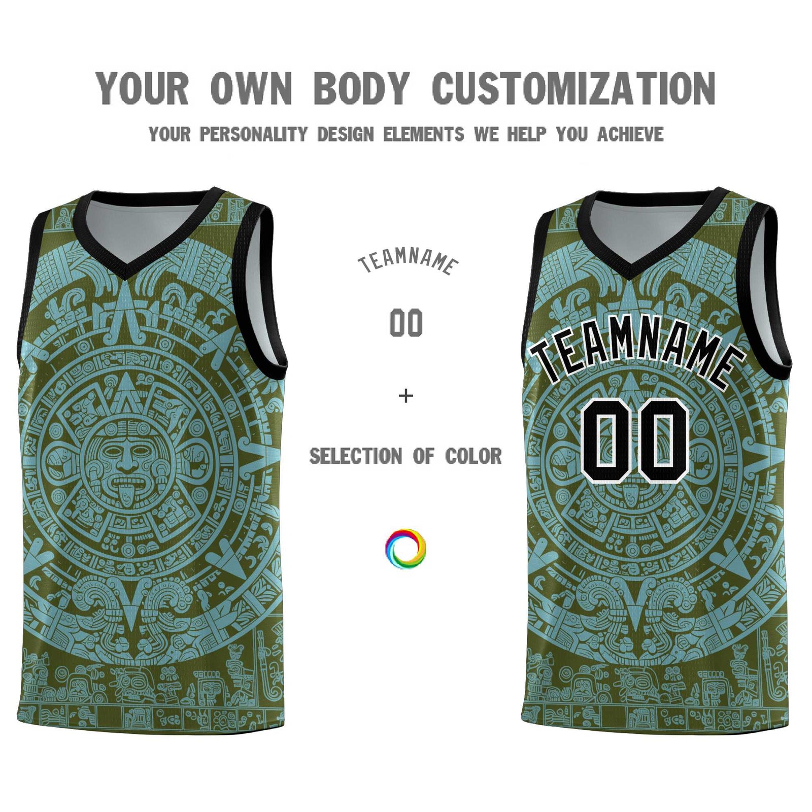 Custom Youth Basketball Jerseys Sky Blue Aztec Sun Stone Personalized Uniform