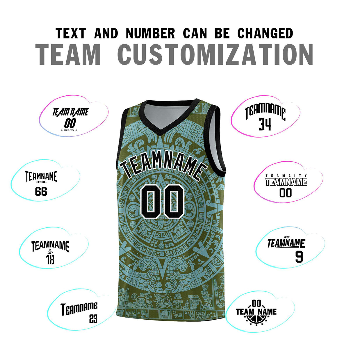 Custom Youth Basketball Jerseys Sky Blue Aztec Sun Stone Personalized Uniform