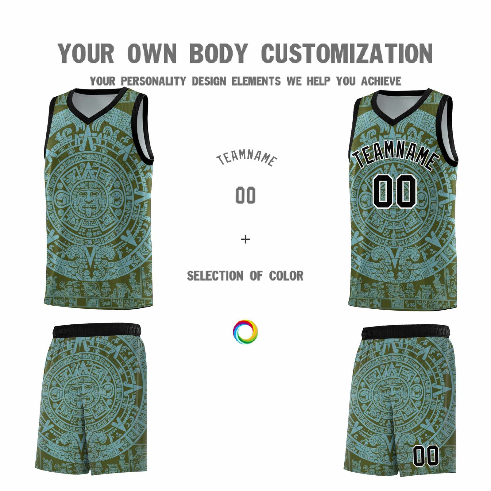 Custom Youth Basketball Jerseys Sky Blue Aztec Sun Stone Personalized Uniform
