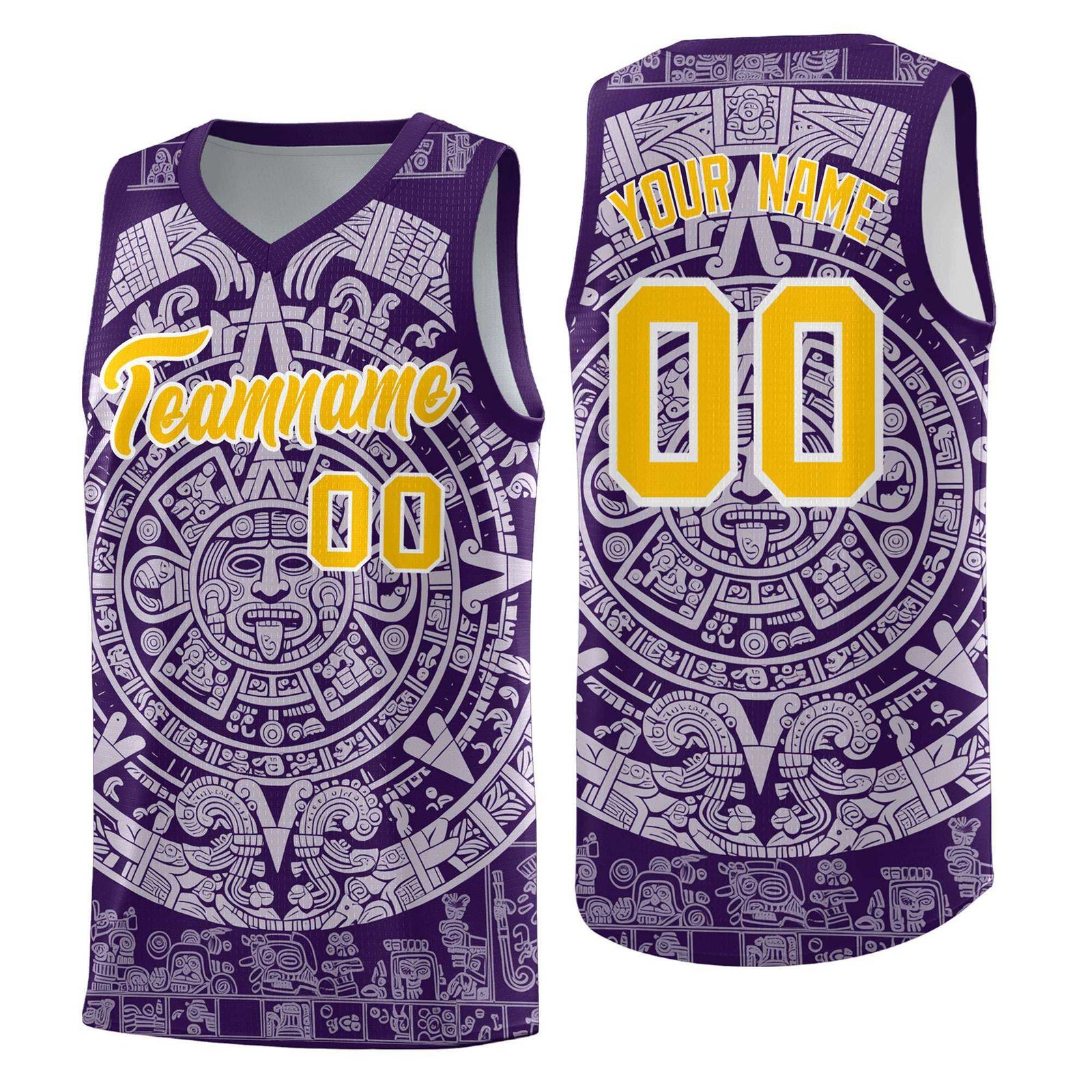 Custom Youth Basketball Jerseys Light Purple Aztec Sun Stone Pattern Custom Team Set