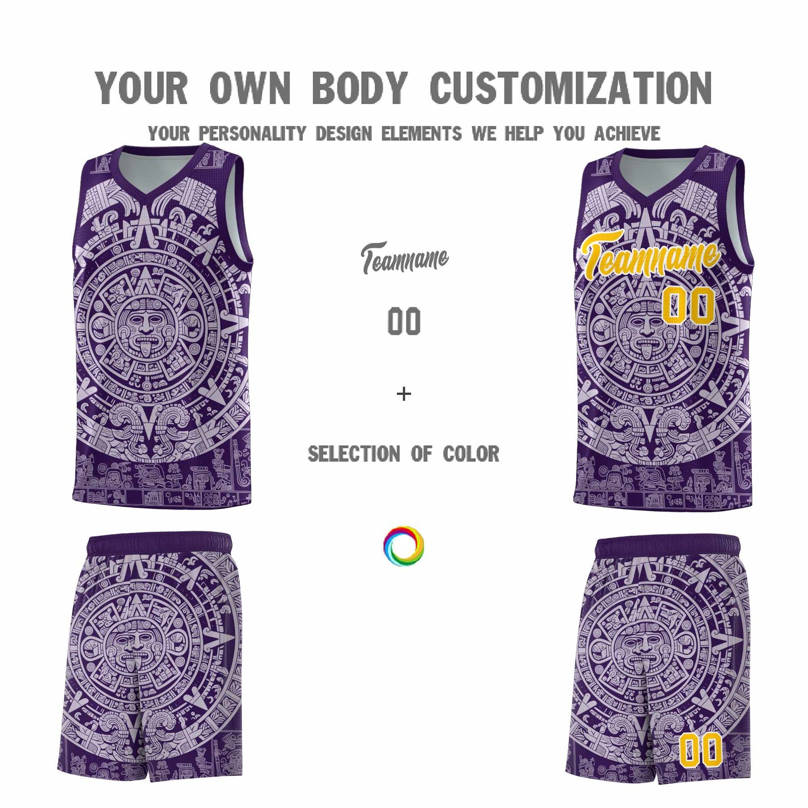 Custom Youth Basketball Jerseys Light Purple Aztec Sun Stone Pattern Custom Team Set
