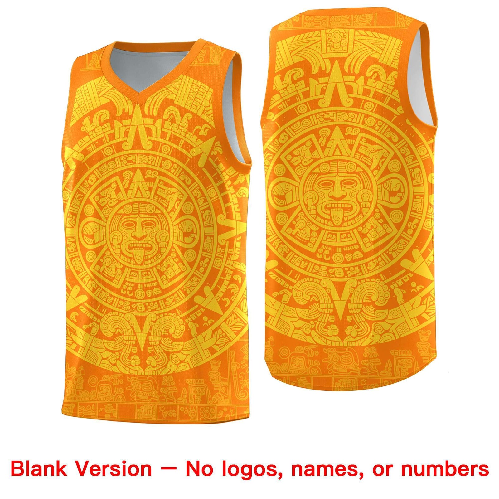 Custom Youth Basketball Jerseys Gold Aztec Sun Stone Design Team Uniform