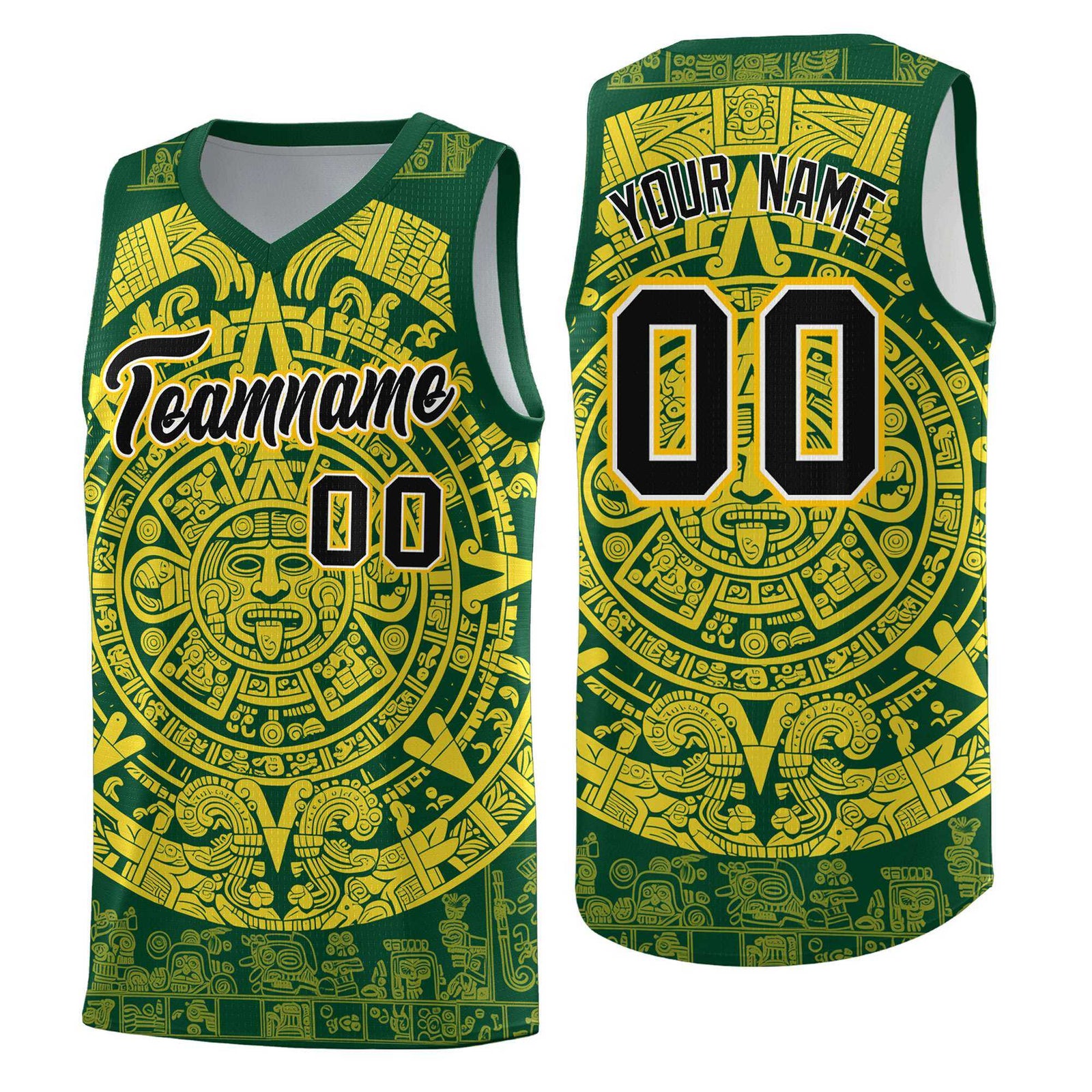 Custom Youth Basketball Jerseys Gold Aztec Sun Stone Personalized Uniform