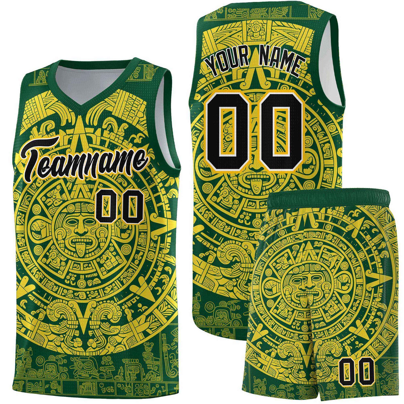 Custom Youth Basketball Jerseys Gold Aztec Sun Stone Personalized Uniform
