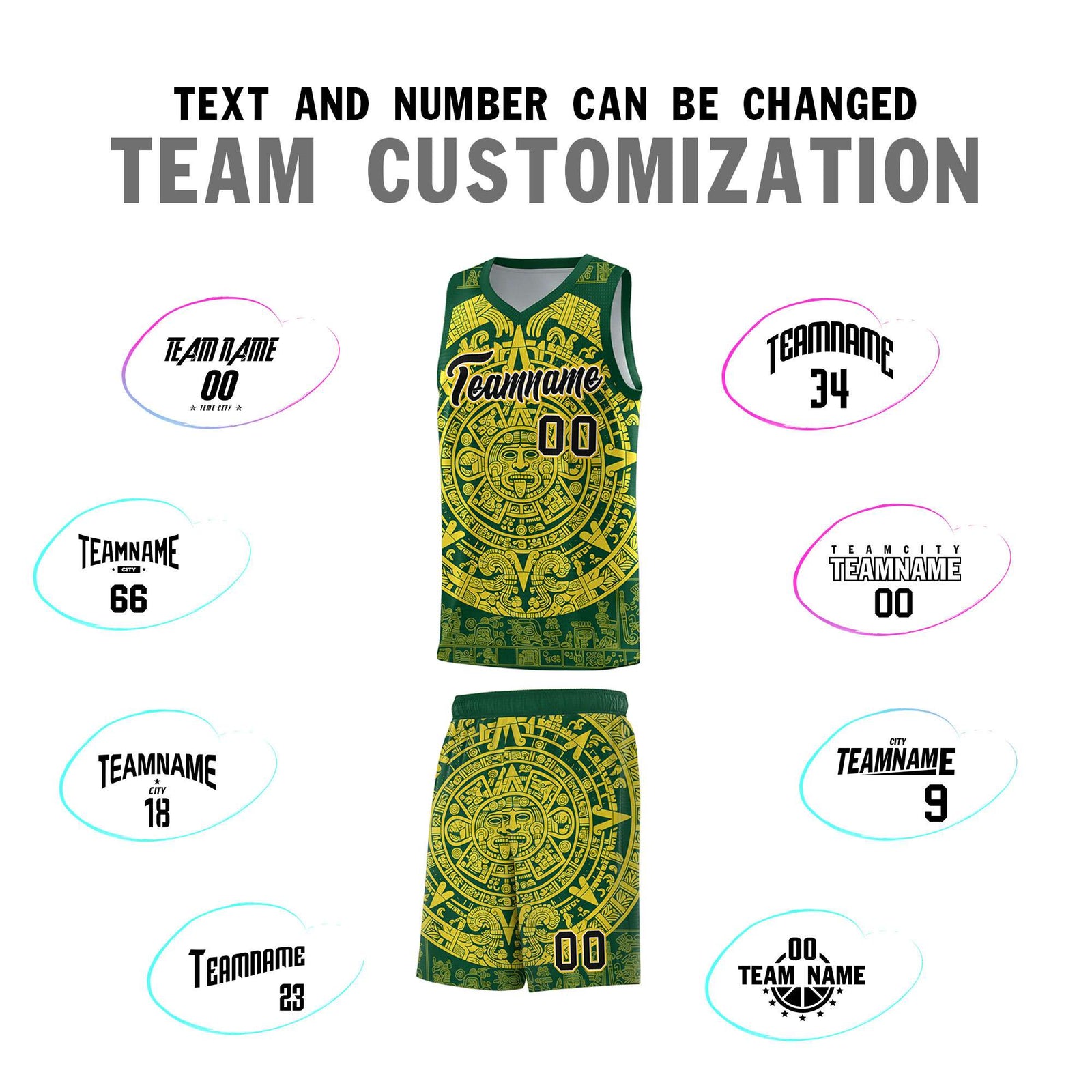Custom Youth Basketball Jerseys Gold Aztec Sun Stone Personalized Uniform