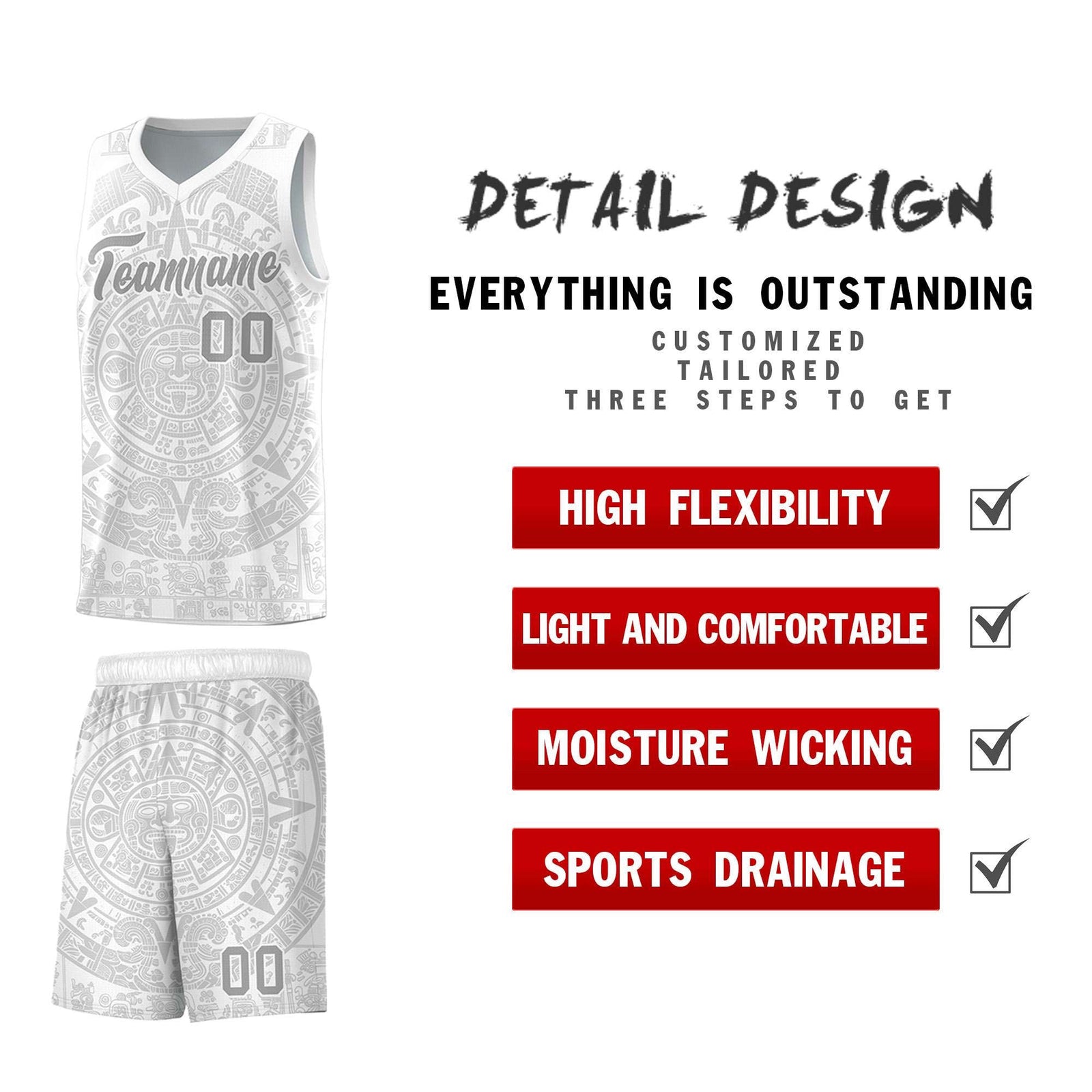 Custom Youth Basketball Jerseys Gray Aztec Sun Stone Personalized Uniform