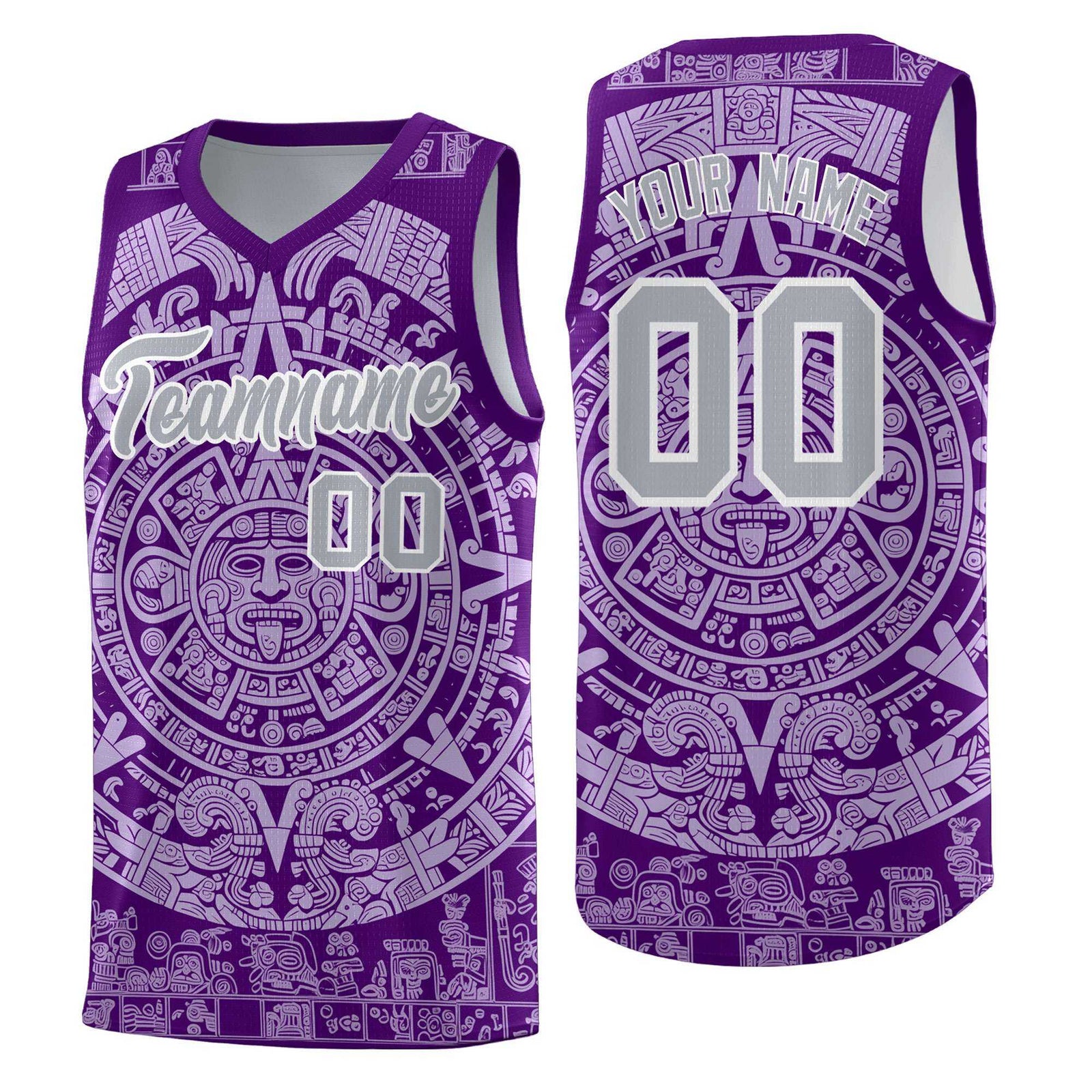 Custom Youth Basketball Jerseys Light Purple Aztec Sun Stone Pattern Custom Team Set