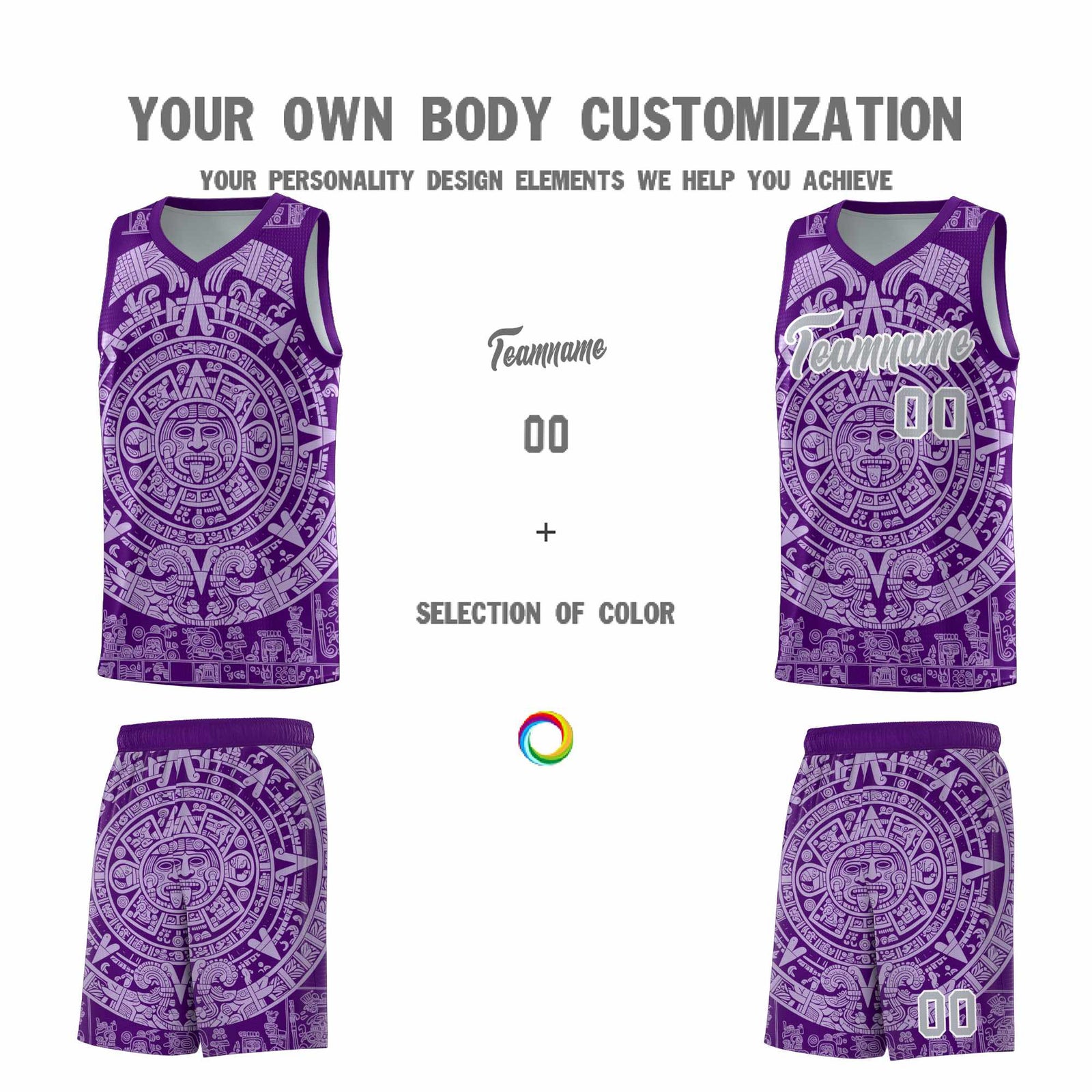 Custom Youth Basketball Jerseys Light Purple Aztec Sun Stone Pattern Custom Team Set