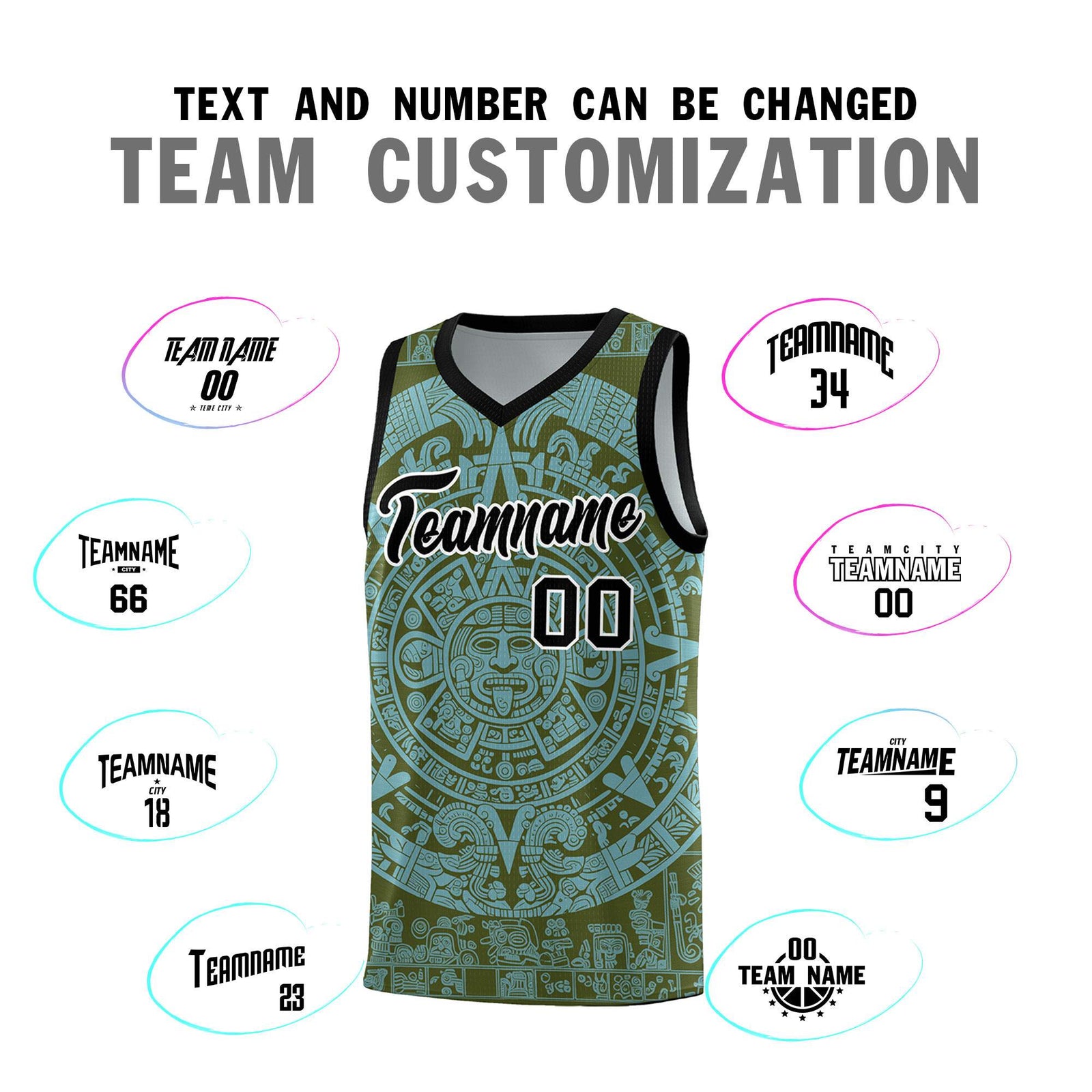 Custom Youth Basketball Jerseys Sky Blue Aztec Sun Stone Personalized Uniform