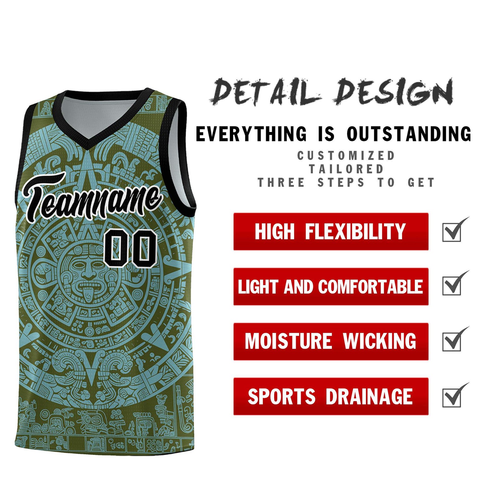 Custom Youth Basketball Jerseys Sky Blue Aztec Sun Stone Personalized Uniform
