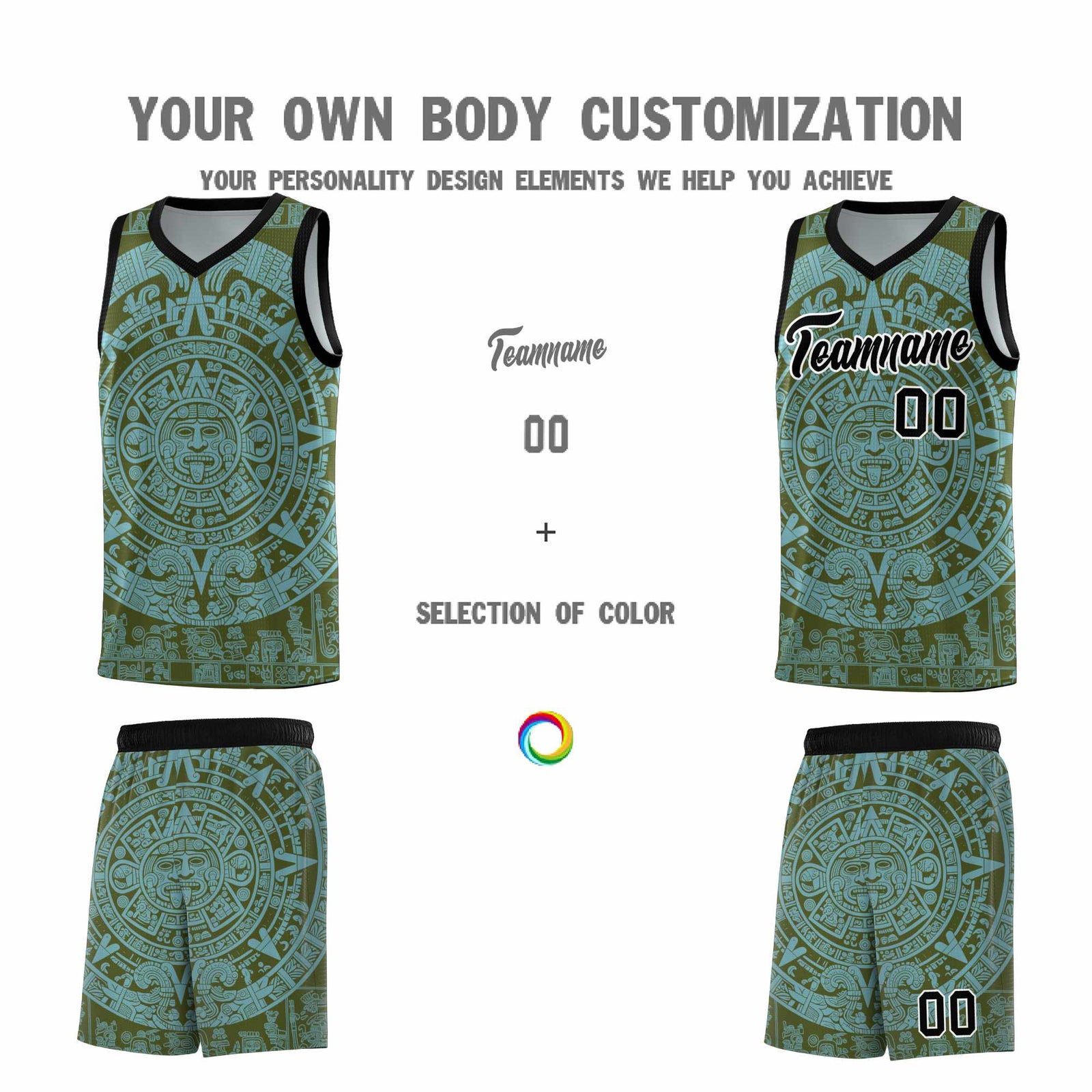 Custom Youth Basketball Jerseys Sky Blue Aztec Sun Stone Personalized Uniform