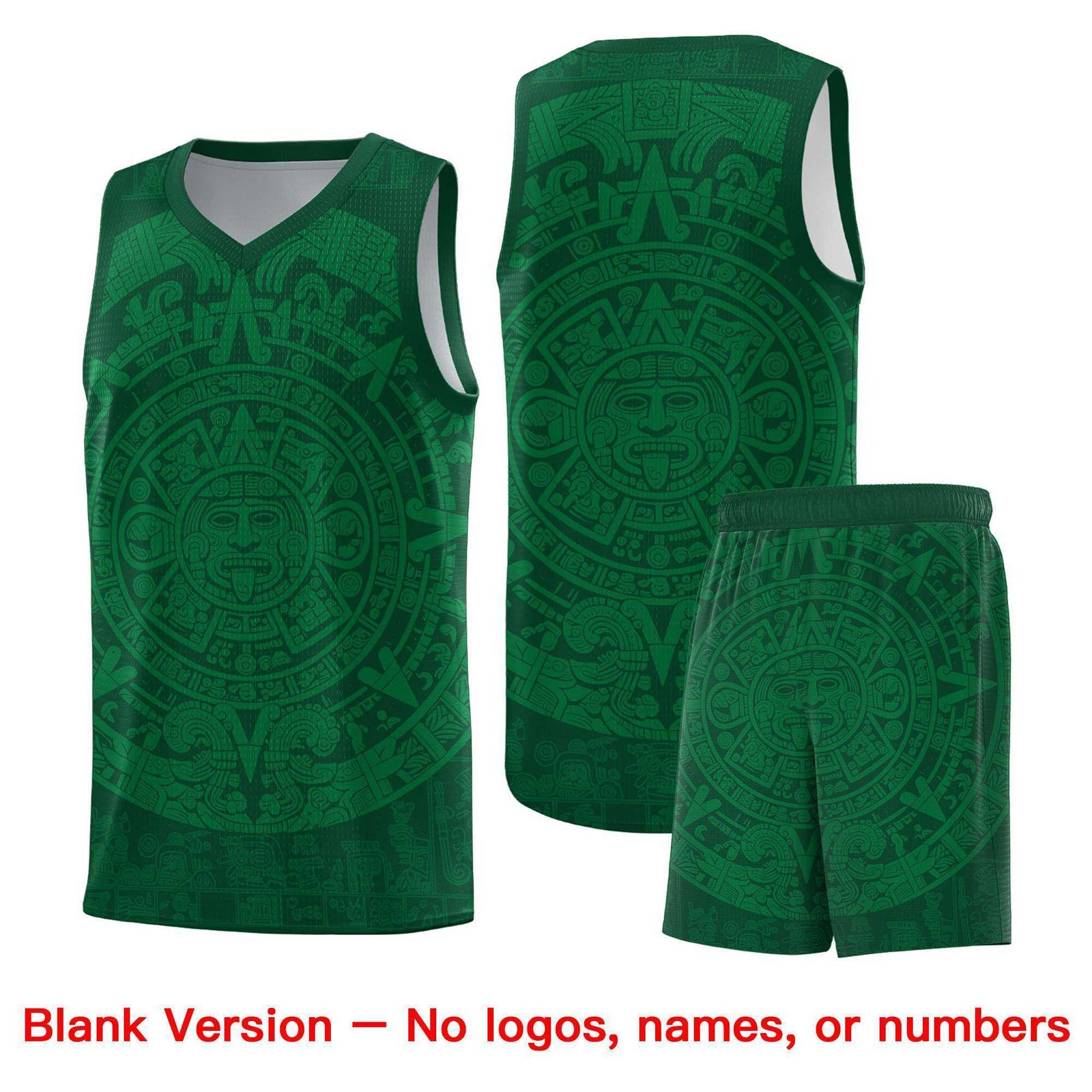 Custom Youth Basketball Jerseys Kelly Green Aztec Sun Stone Personalized Uniform