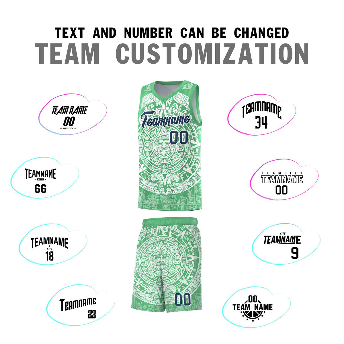 Custom Youth Basketball Jerseys White Aztec Sun Stone Design Team Uniform