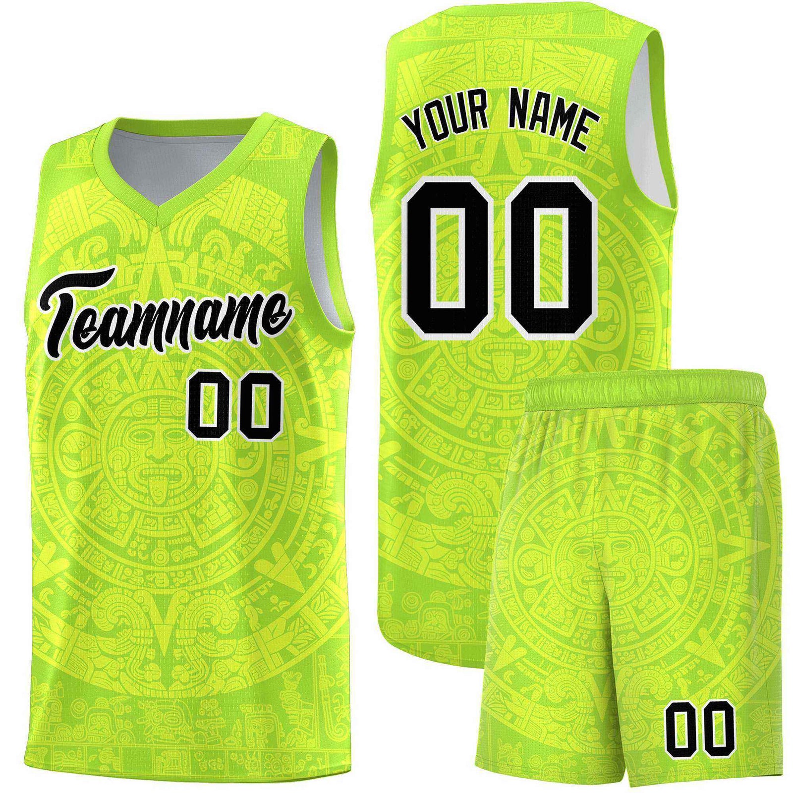 Custom Youth Basketball Jerseys Fluorescent Green Aztec Sun Stone Personalized Uniform