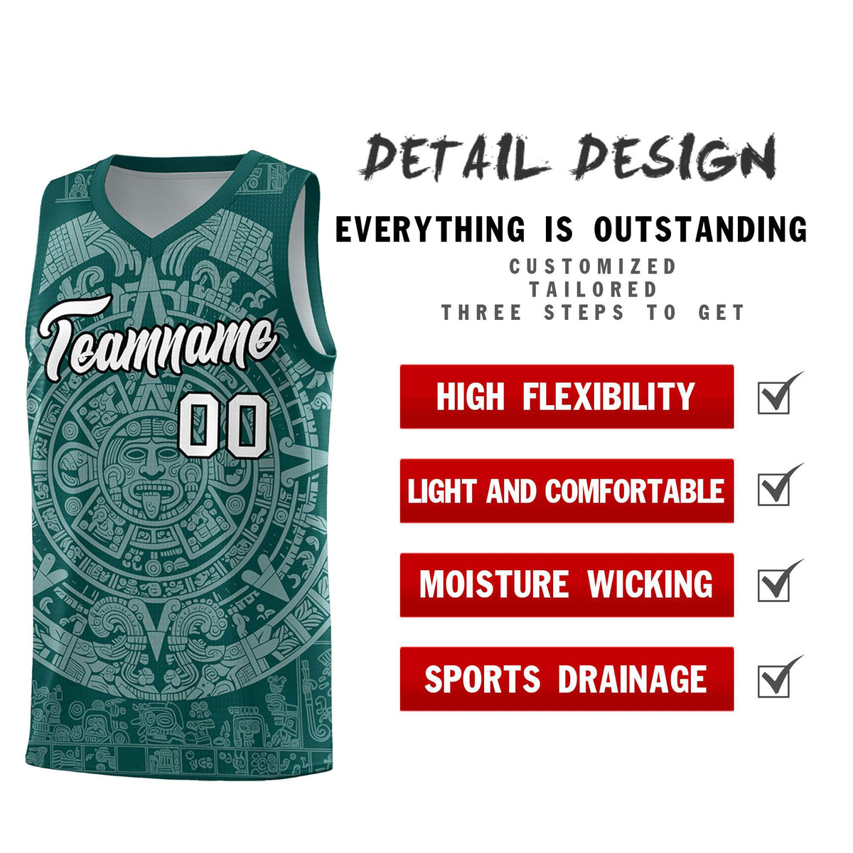 Custom Youth Basketball Jerseys White Aztec Sun Stone Design Team Uniform