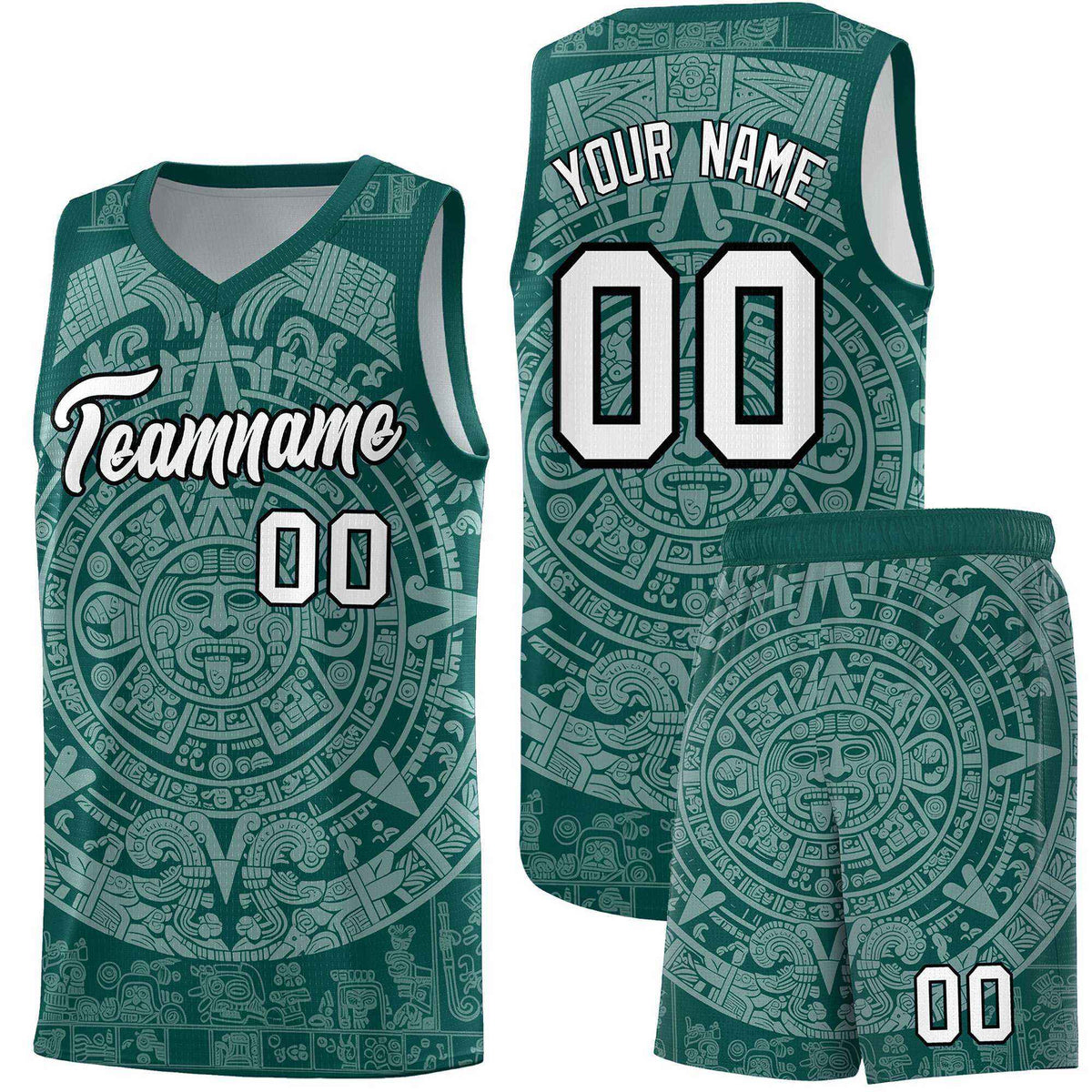 Custom Youth Basketball Jerseys White Aztec Sun Stone Design Team Uniform