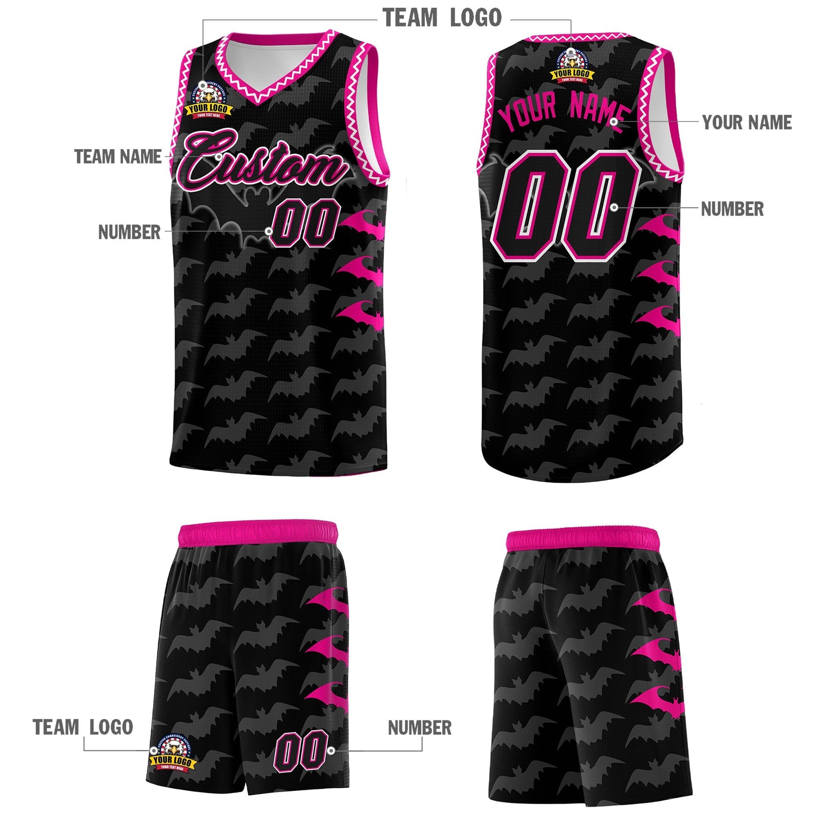 Custom Black White Bat Pattern Halloween Basketball Jersey | For Men,For Kid,For Youth,Sublimation Printed,Perfect for Training,Perfect for Parties,Add Name and Numbern | KXKSHOP