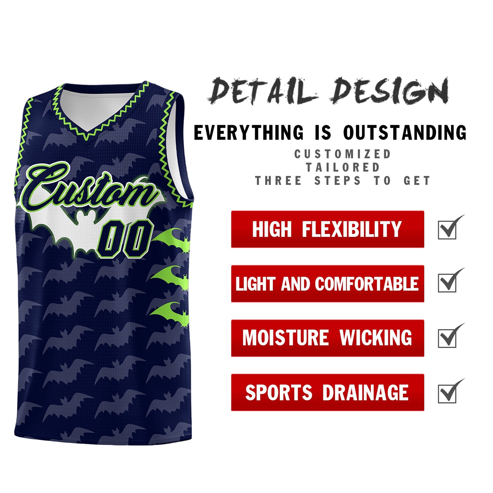 Custom Navy Fluorescent Green Bat Pattern Halloween Basketball Jersey | For Men,For Kid,For Youth,Sublimation Printed,Perfect for Training,Perfect for Parties,Add Name and Numbern | KXKSHOP
