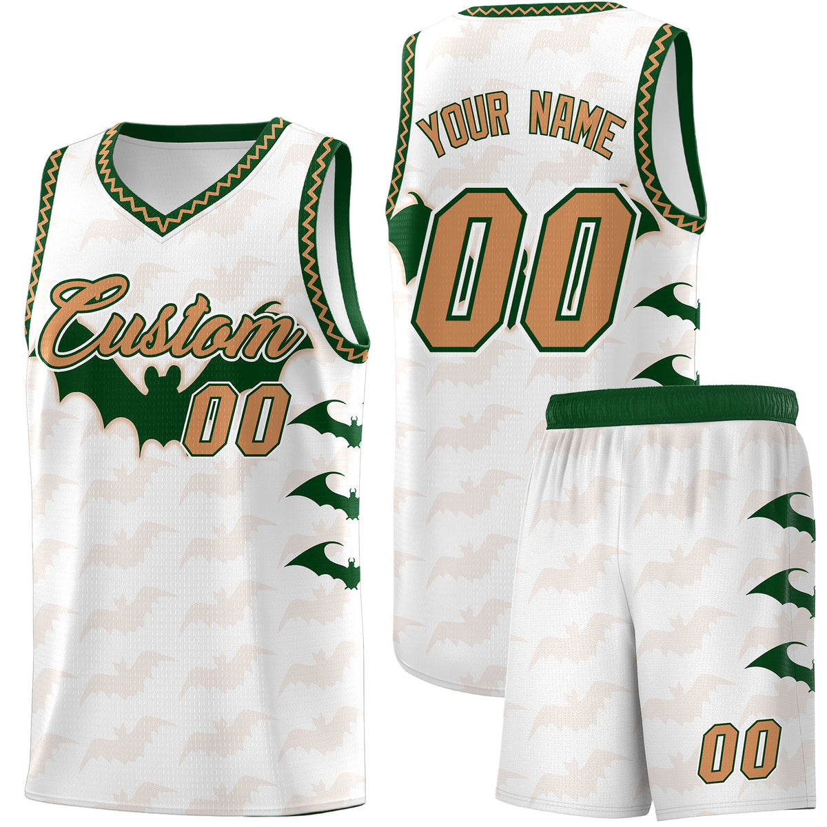 Custom White Buckskin Brown Bat Pattern Halloween Basketball Jersey | For Men,For Kid,For Youth,Sublimation Printed,Perfect for Training,Perfect for Parties,Add Name and Numbern | KXKSHOP