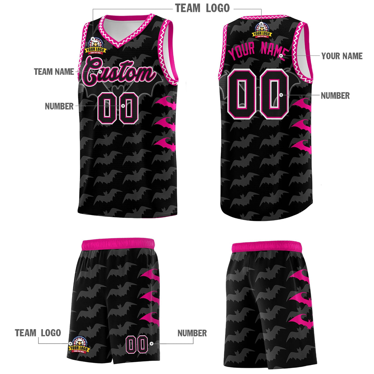 Custom Black White Bat Pattern Halloween Basketball Jersey | For Men,For Kid,For Youth,Sublimation Printed,Perfect for Training,Perfect for Parties,Add Name and Numbern | KXKSHOP