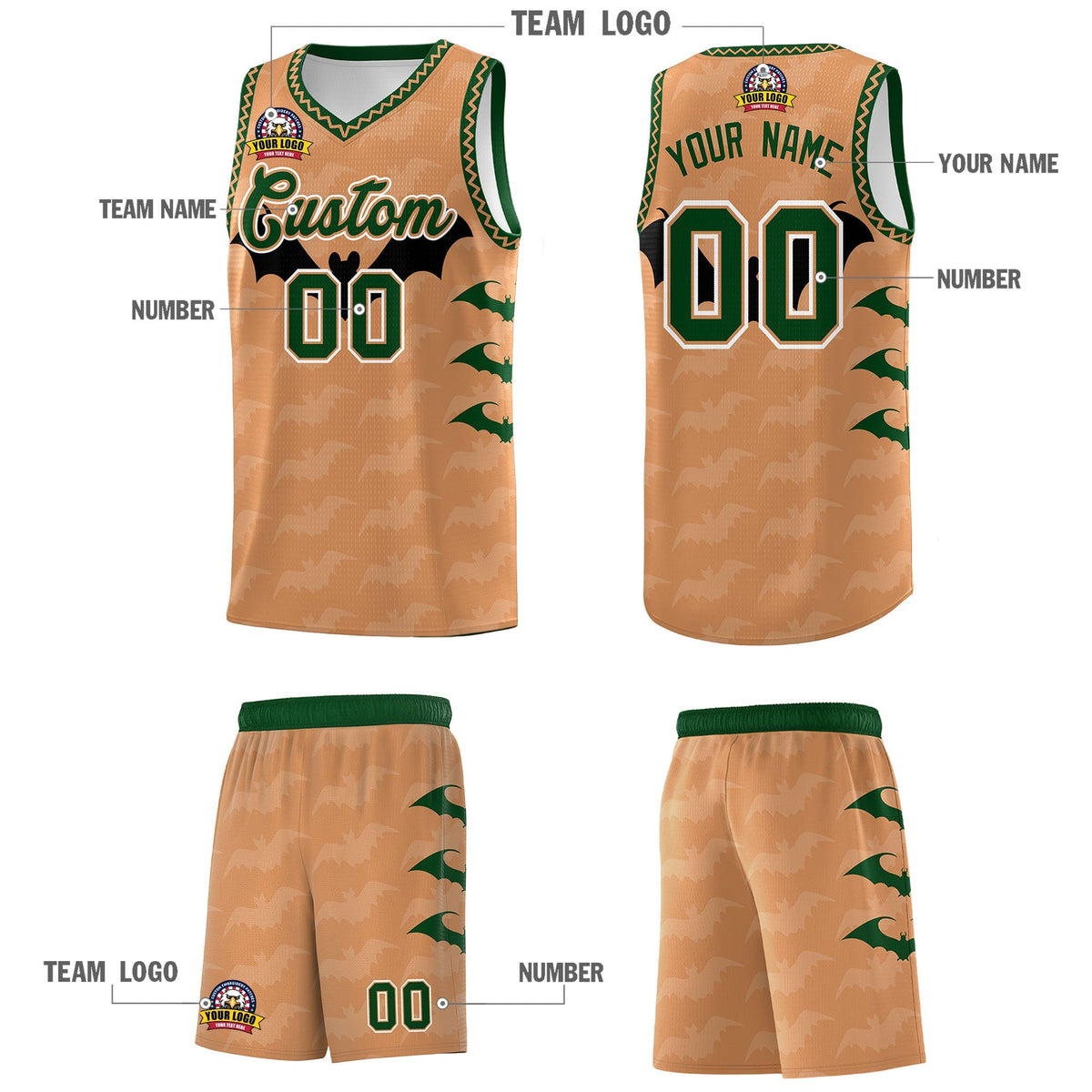 Custom Buckskin Brown Bat Pattern Halloween Basketball Jersey | For Men,For Kid,For Youth,Sublimation Printed,Perfect for Training,Perfect for Parties,Add Name and Numbern | KXKSHOP