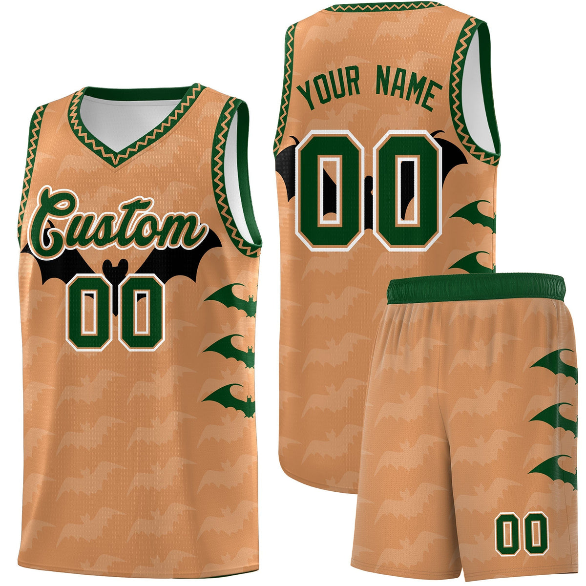 Custom Buckskin Brown Bat Pattern Halloween Basketball Jersey | For Men,For Kid,For Youth,Sublimation Printed,Perfect for Training,Perfect for Parties,Add Name and Numbern | KXKSHOP