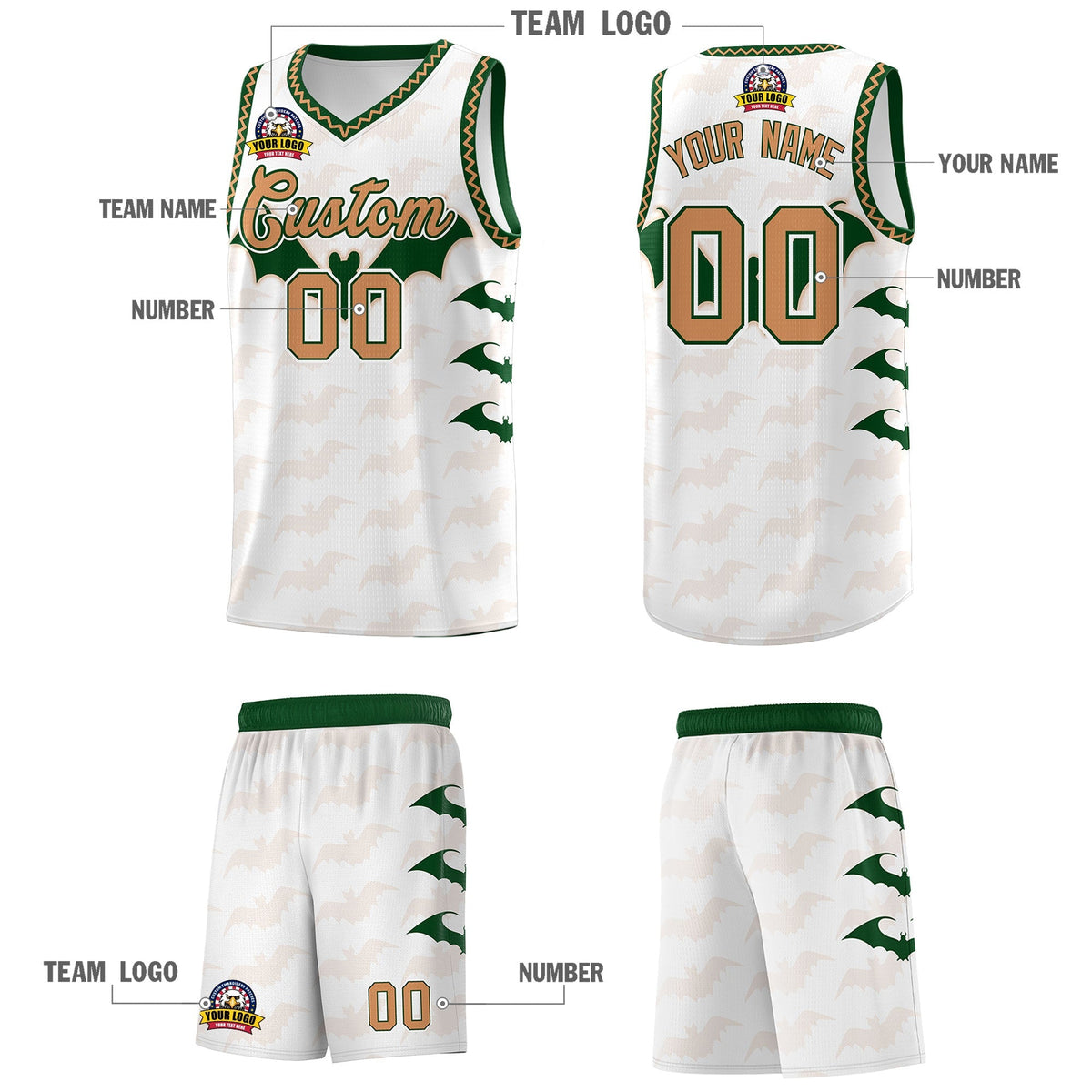 Custom White Buckskin Brown Bat Pattern Halloween Basketball Jersey | For Men,For Kid,For Youth,Sublimation Printed,Perfect for Training,Perfect for Parties,Add Name and Numbern | KXKSHOP