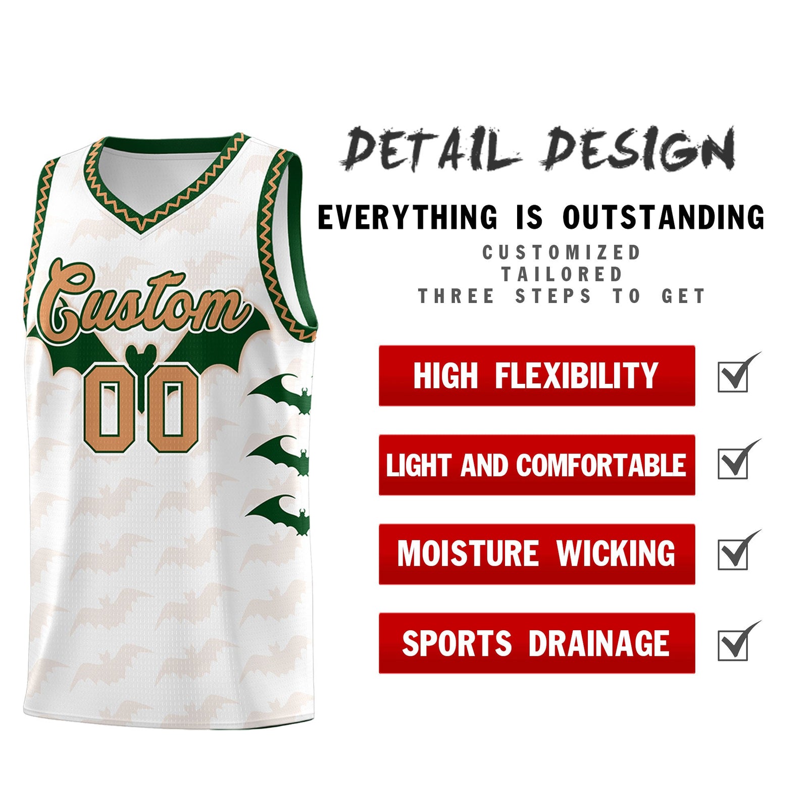 Custom White Buckskin Brown Bat Pattern Halloween Basketball Jersey | For Men,For Kid,For Youth,Sublimation Printed,Perfect for Training,Perfect for Parties,Add Name and Numbern | KXKSHOP