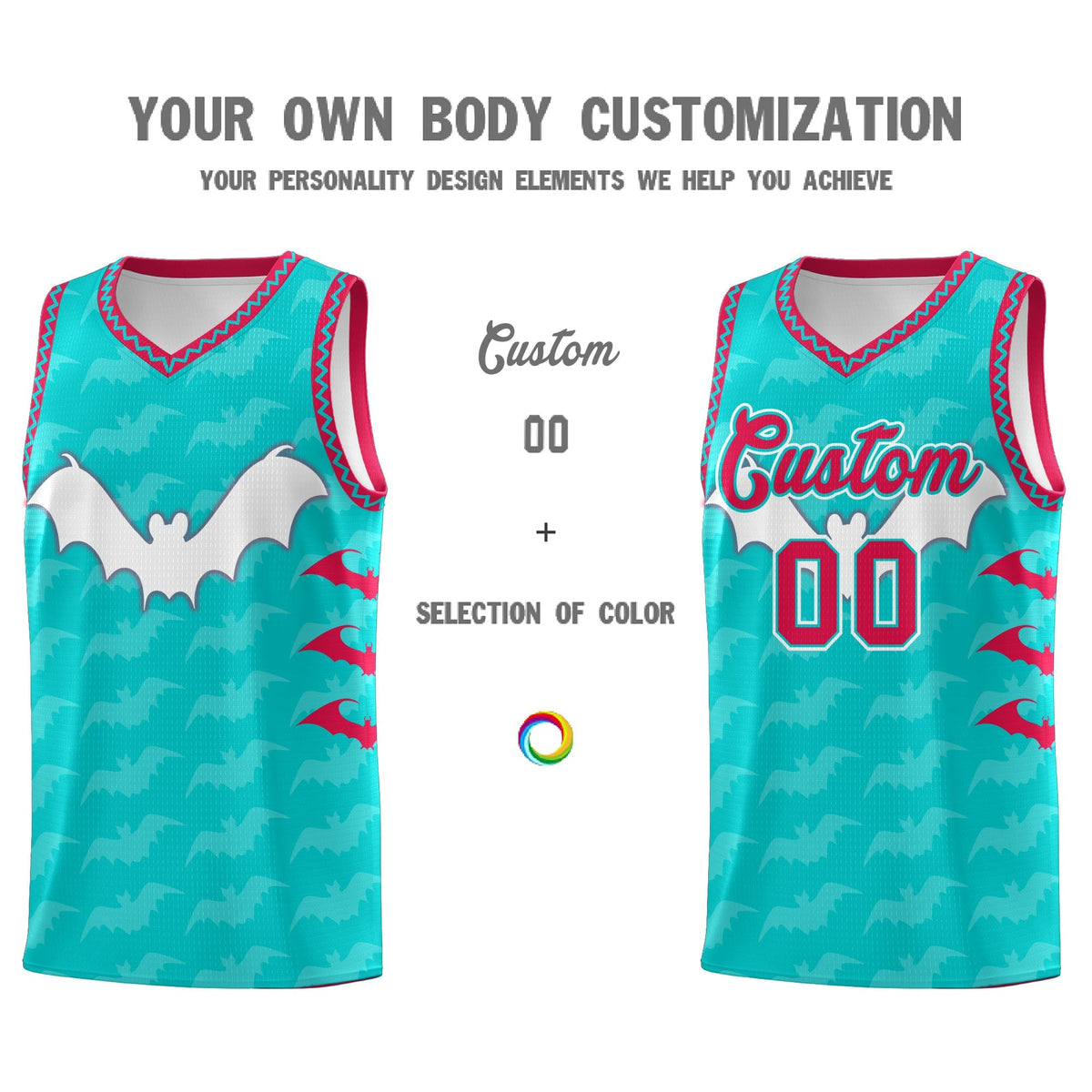 Custom Aqua White Red Bat Pattern Halloween Basketball Jersey | For Men,For Kid,For Youth,Sublimation Printed,Perfect for Training,Perfect for Parties,Add Name and Numbern | KXKSHOP