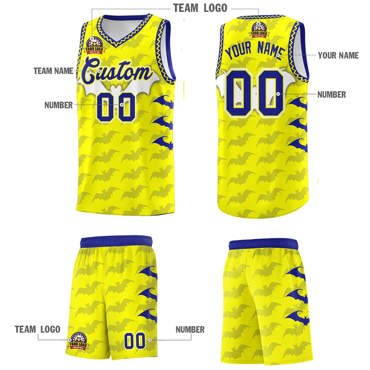 Custom Fluorescent Yellow Bat Pattern Halloween Basketball Jersey | For Men,For Kid,For Youth,Sublimation Printed,Perfect for Training,Perfect for Parties,Add Name and Numbern | KXKSHOP