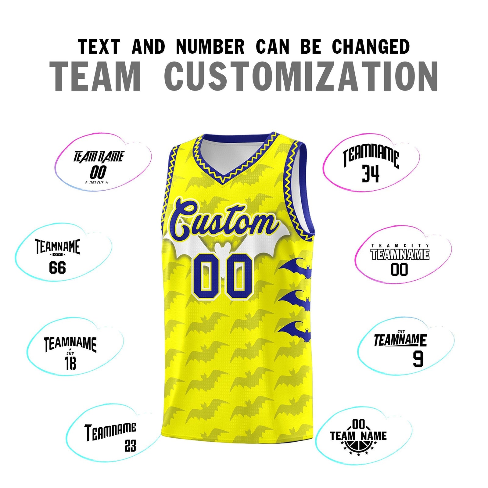 Custom Fluorescent Yellow Bat Pattern Halloween Basketball Jersey | For Men,For Kid,For Youth,Sublimation Printed,Perfect for Training,Perfect for Parties,Add Name and Numbern | KXKSHOP