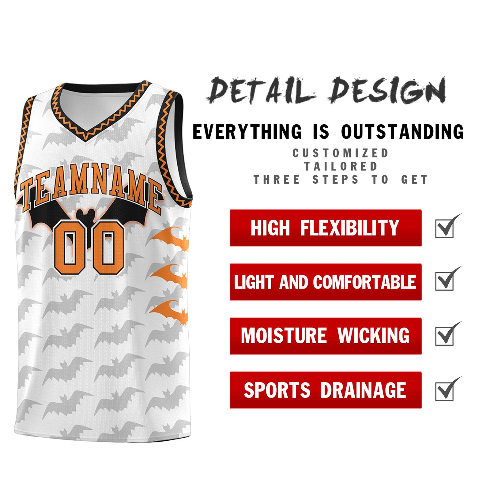Custom White Black Bat Pattern Halloween Basketball Jersey | For Men,For Kid,For Youth,Sublimation Printed,Perfect for Training,Perfect for Parties,Add Name and Numbern | KXKSHOP