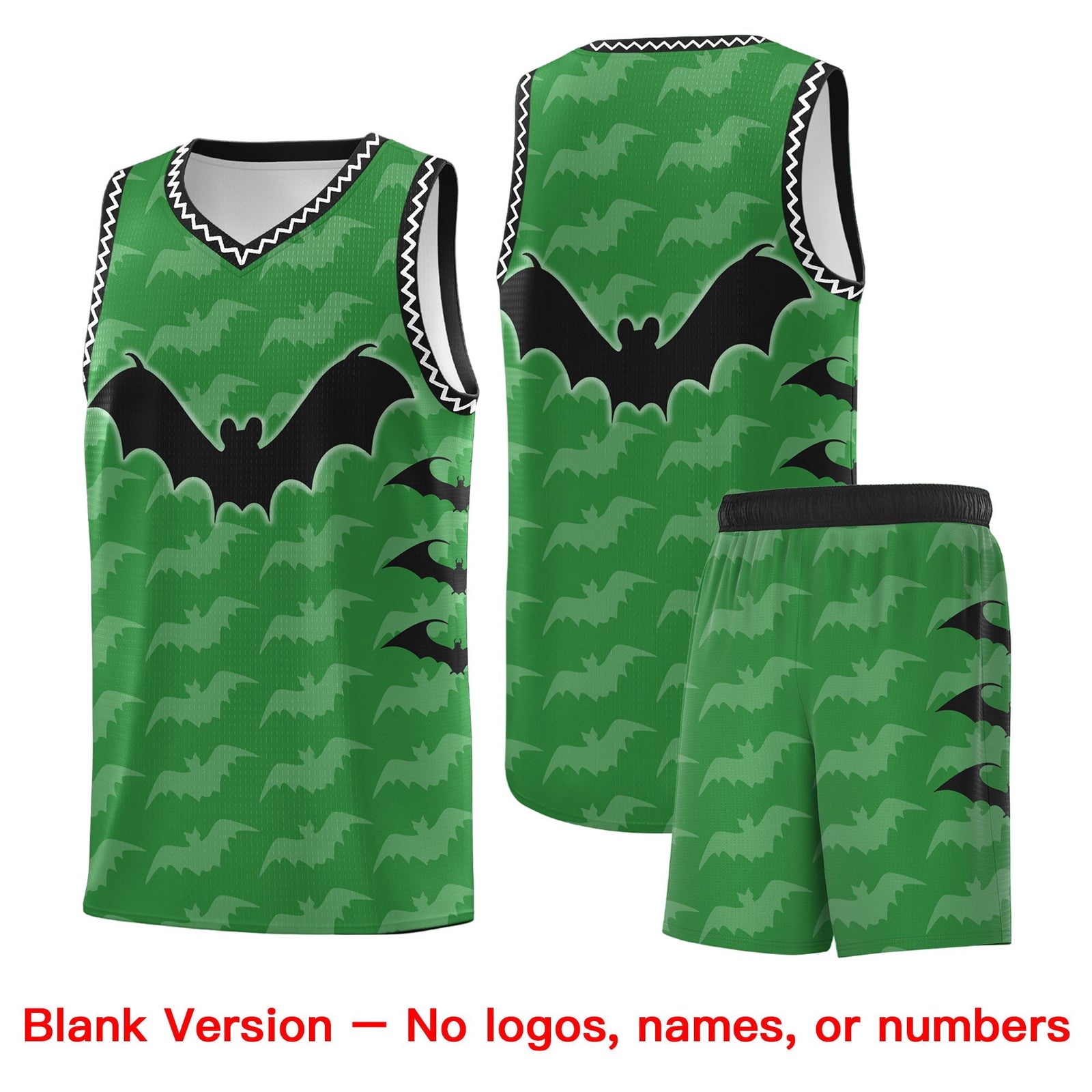 Custom Kelly Green White Black Bat Pattern Halloween Basketball Jersey | For Men,For Kid,For Youth,Sublimation Printed,Perfect for Training,Perfect for Parties,Add Name and Numbern | KXKSHOP