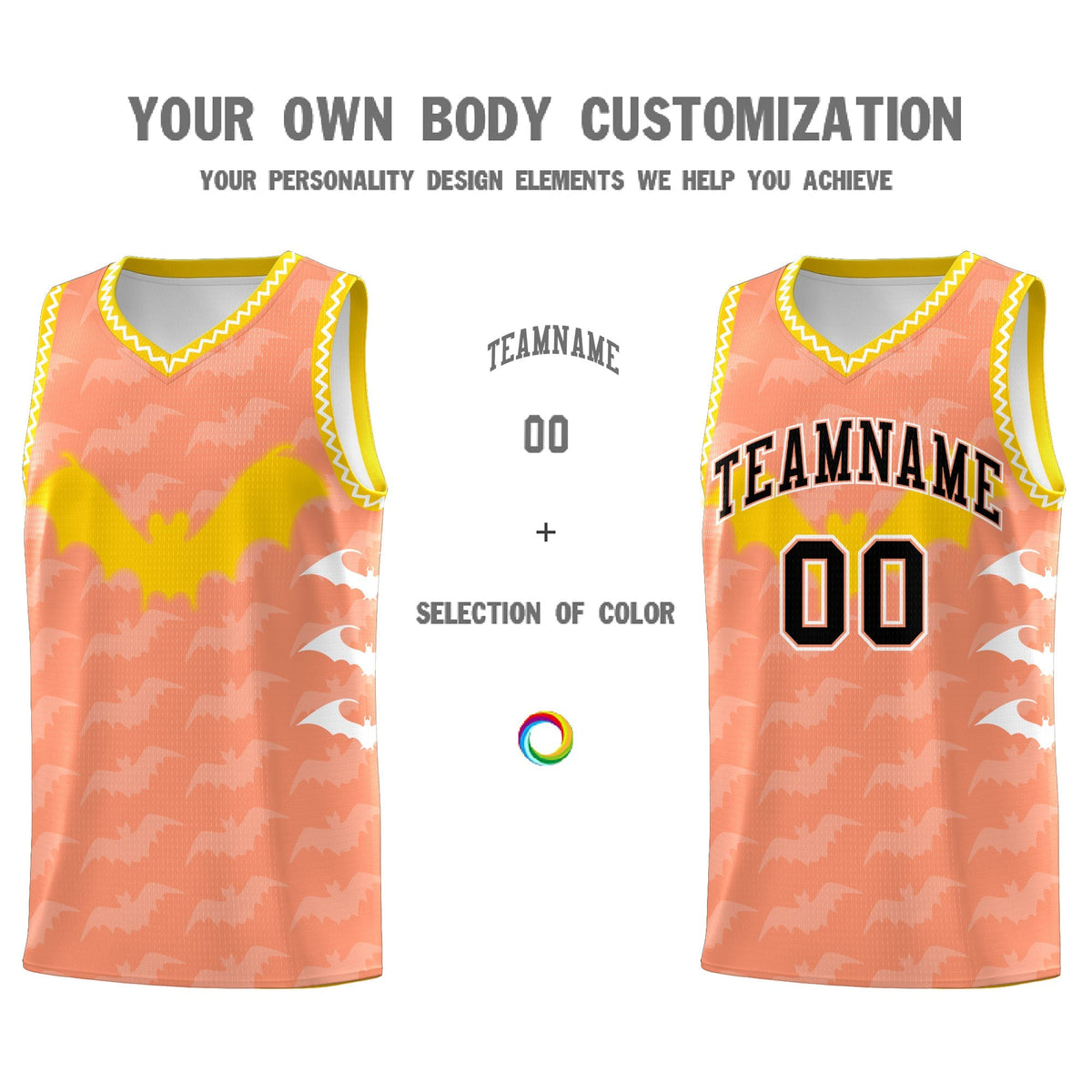 Custom Light Orange White Bat Pattern Halloween Basketball Jersey | For Men,For Kid,For Youth,Sublimation Printed,Perfect for Training,Perfect for Parties,Add Name and Numbern | KXKSHOP