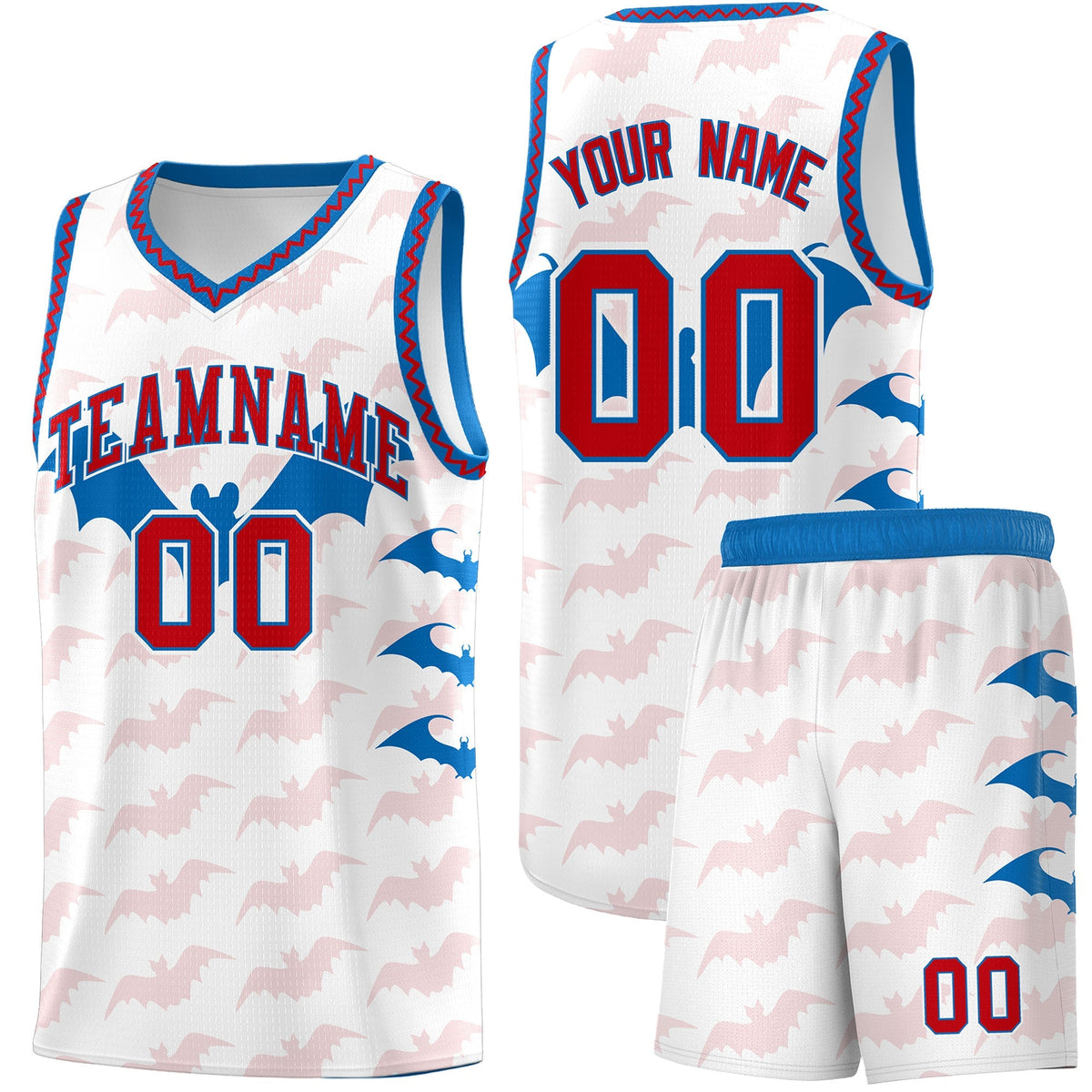 Custom White Red Royal Bat Pattern Halloween Basketball Jersey | For Men,For Kid,For Youth,Sublimation Printed,Perfect for Training,Perfect for Parties,Add Name and Numbern | KXKSHOP