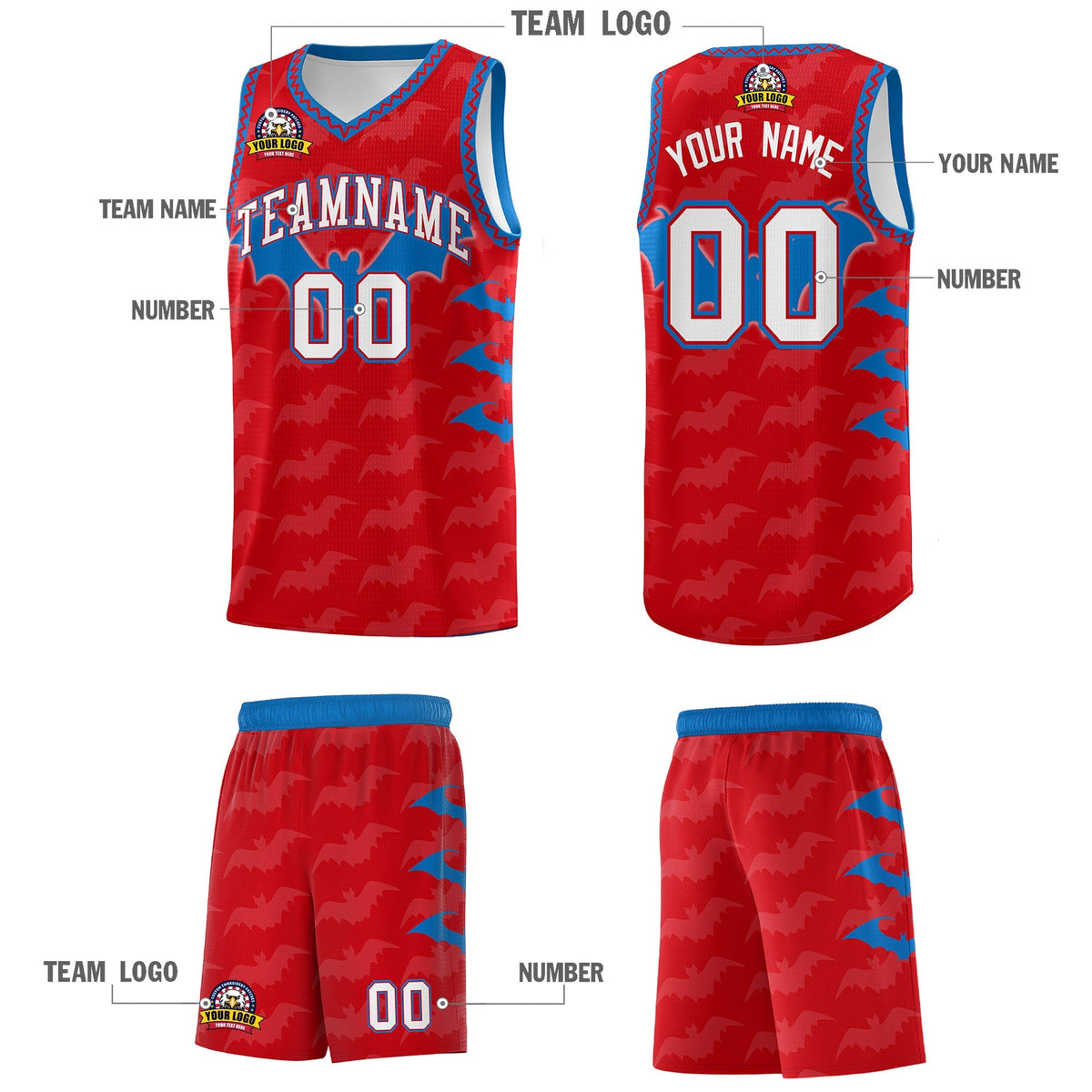 Custom Red Royal White Bat Pattern Halloween Basketball Jersey | For Men,For Kid,For Youth,Sublimation Printed,Perfect for Training,Perfect for Parties,Add Name and Numbern | KXKSHOP