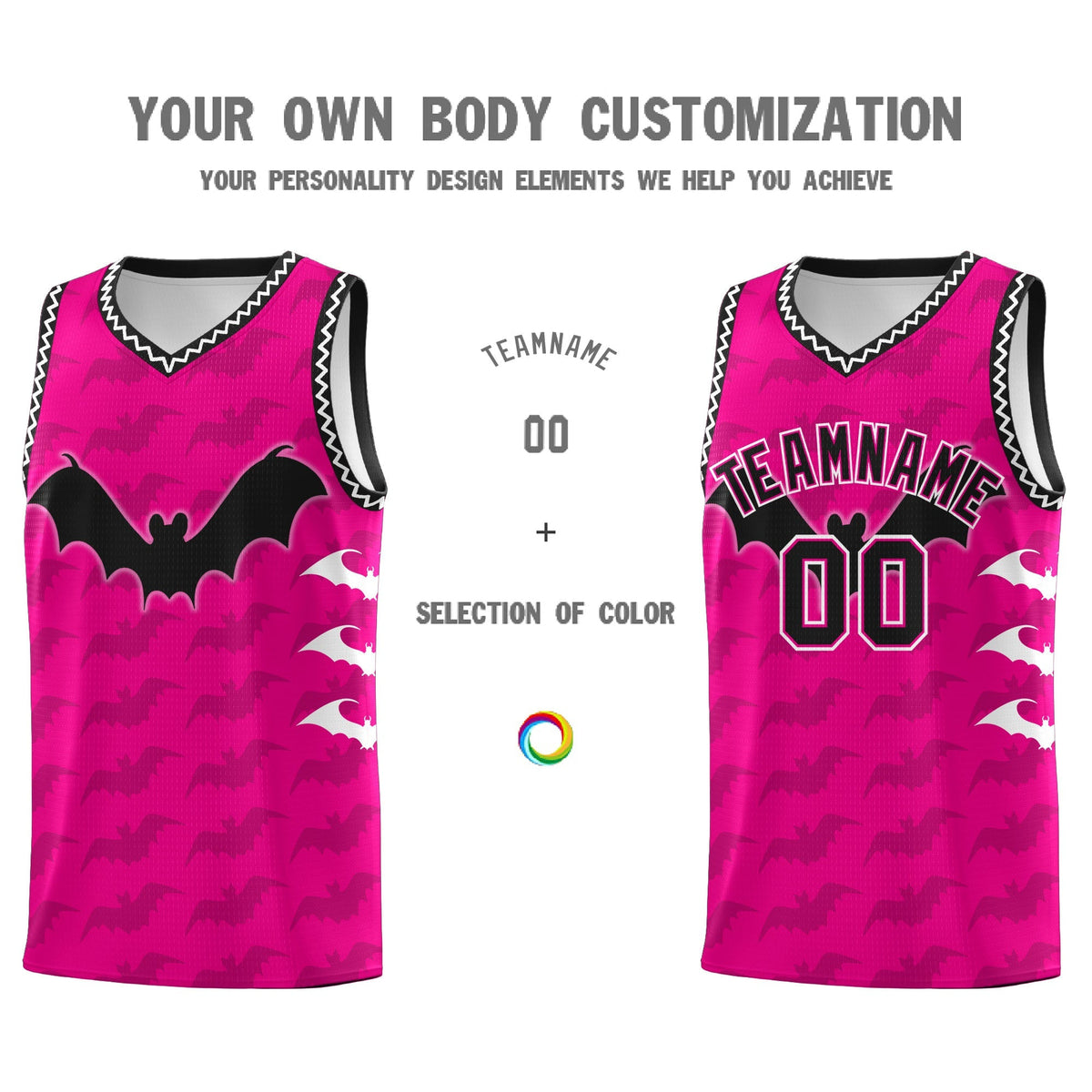 Custom Pink White Black Bat Pattern Halloween Basketball Jersey | For Men,For Kid,For Youth,Sublimation Printed,Perfect for Training,Perfect for Parties,Add Name and Numbern | KXKSHOP